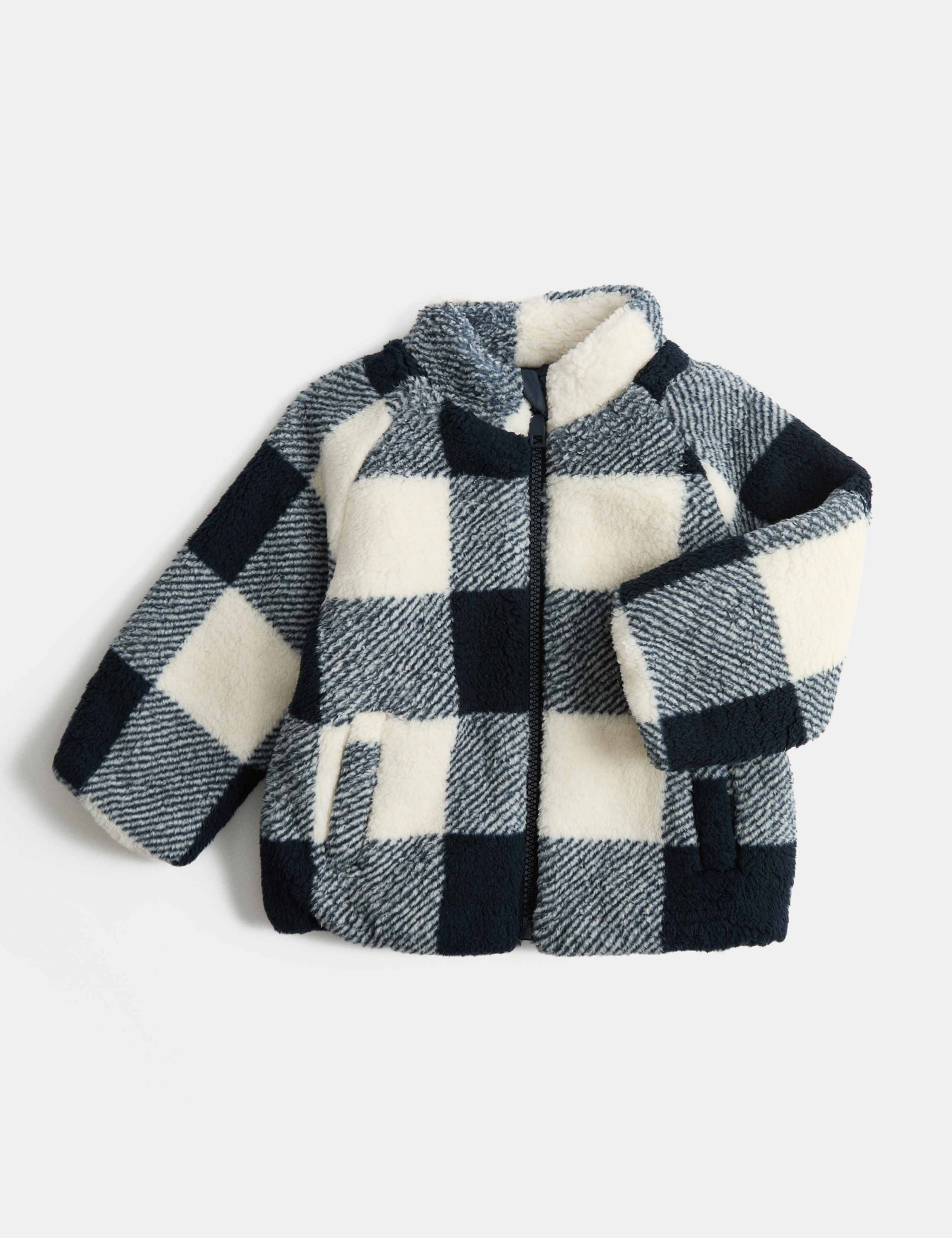 Borg Checked Funnel Neck Jacket (0-5 Yrs) 1 of 2