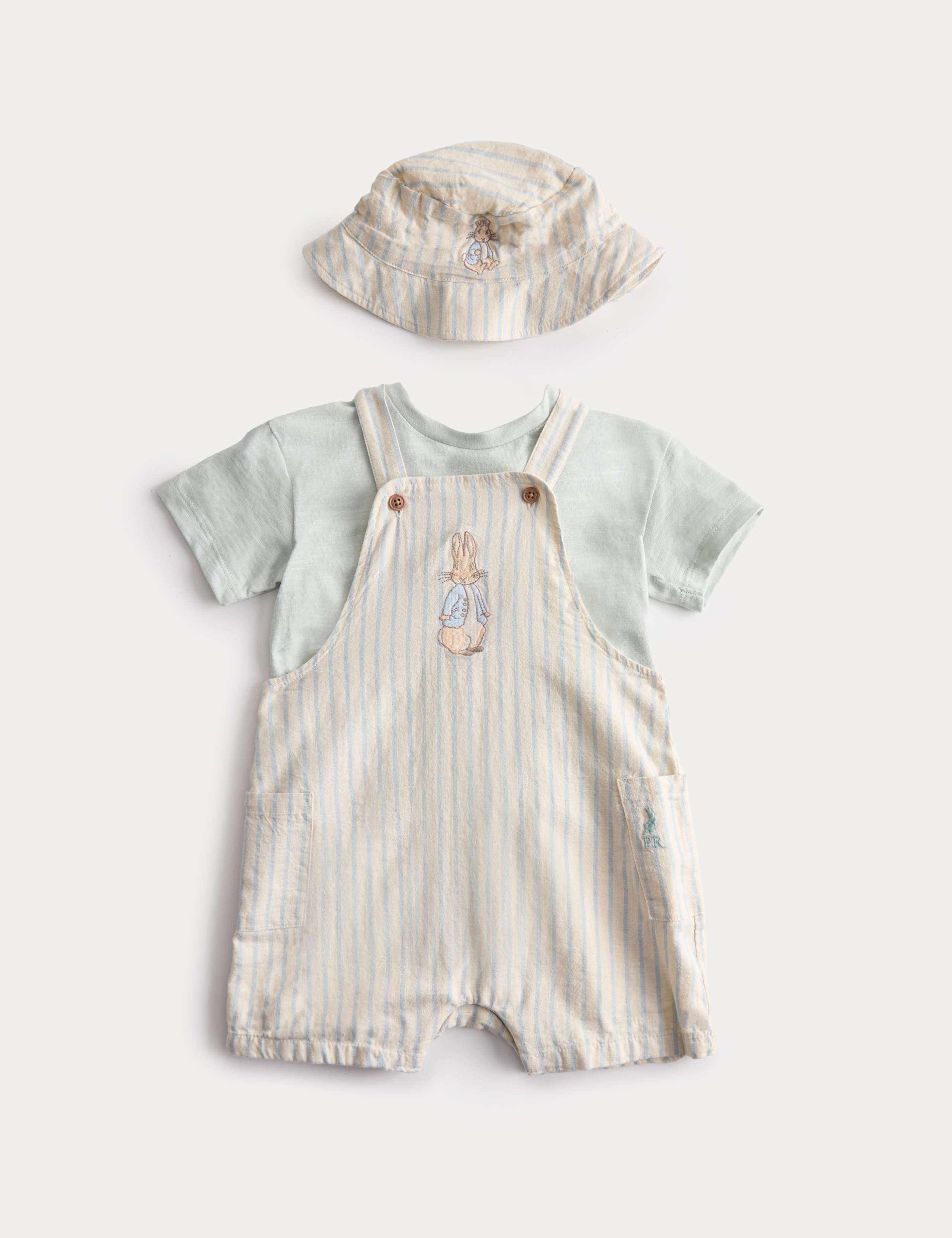 3 Piece Peter Rabbit™ Stripe Bibshort Outfit (0-3 Yrs) 1 of 3