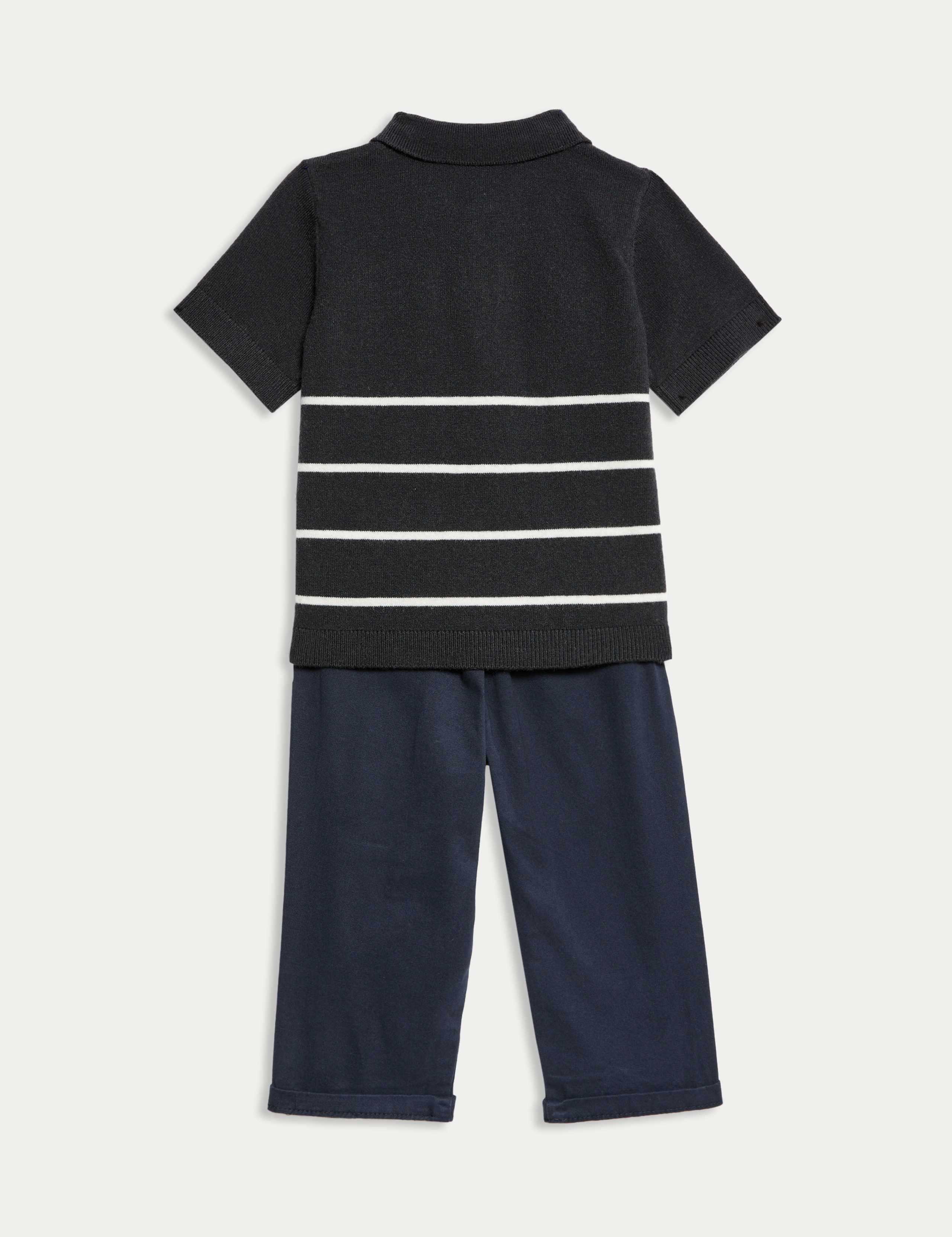 2pc Cotton Blend Striped Knit Polo Outfit (0 Mths-3 Yrs) 2 of 6