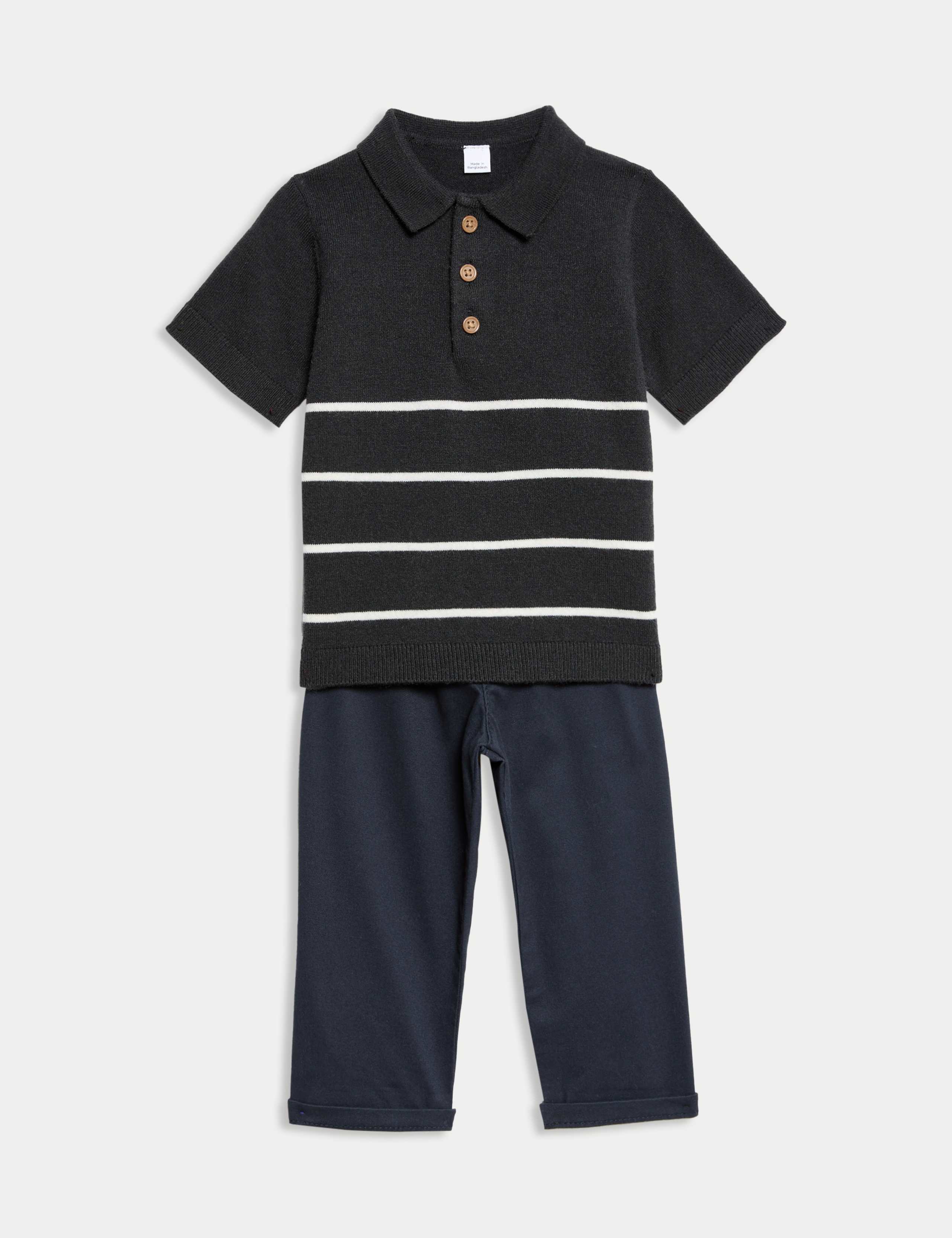 2pc Cotton Blend Striped Knit Polo Outfit (0 Mths-3 Yrs) 1 of 6
