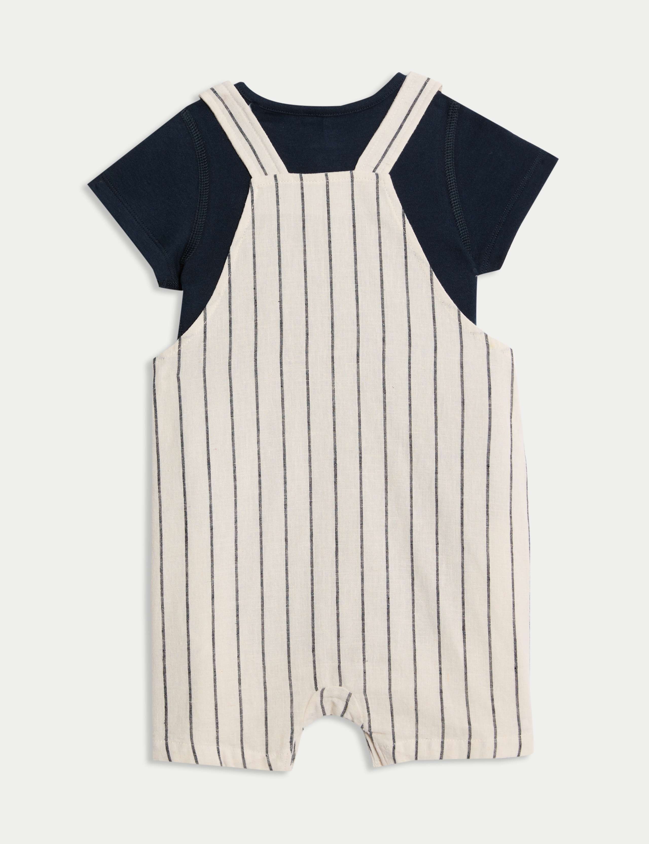 2pc Cotton Linen Striped Dungaree Outfit (0-3 Yrs) 2 of 6