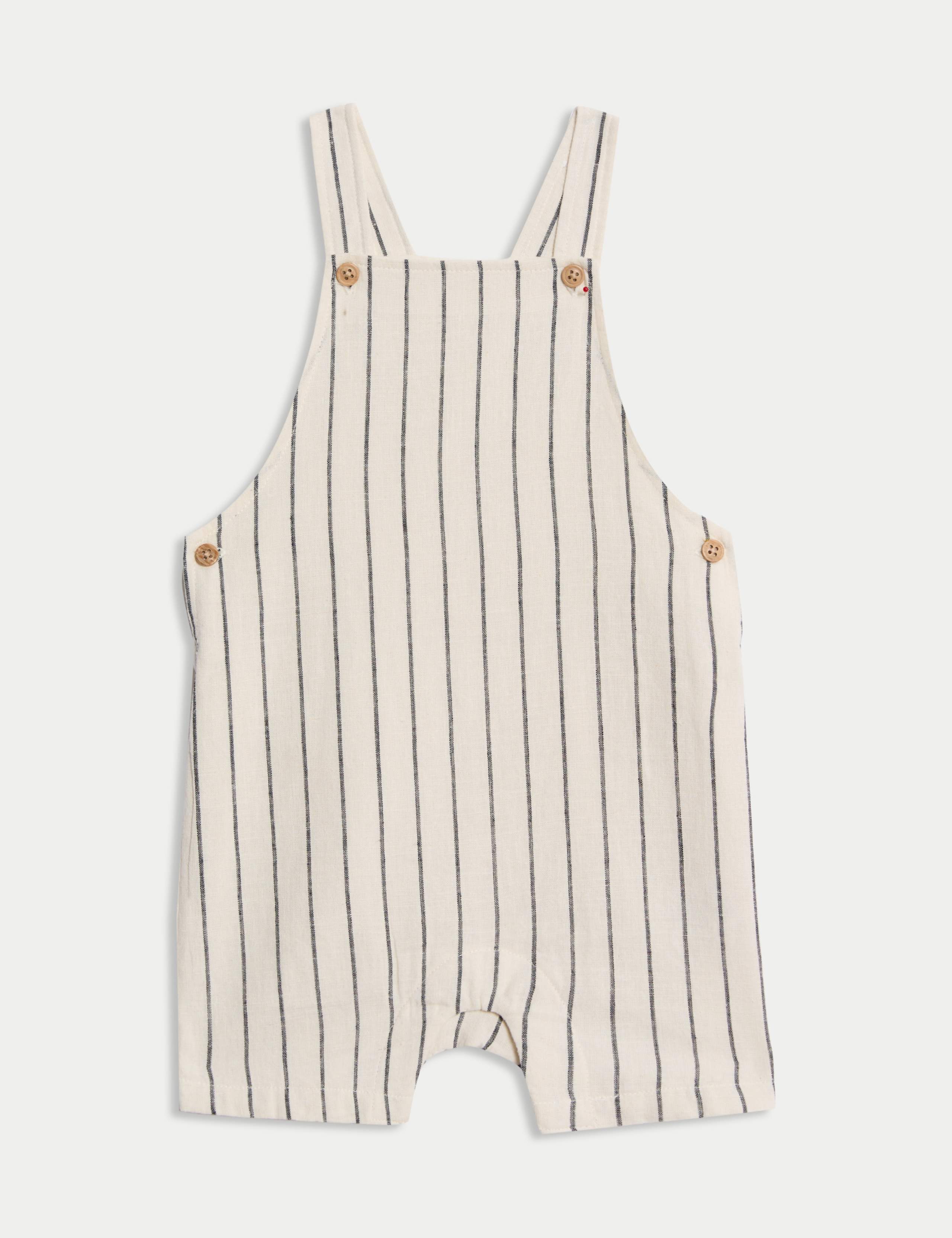 2pc Cotton Linen Striped Dungaree Outfit (0-3 Yrs) 3 of 6