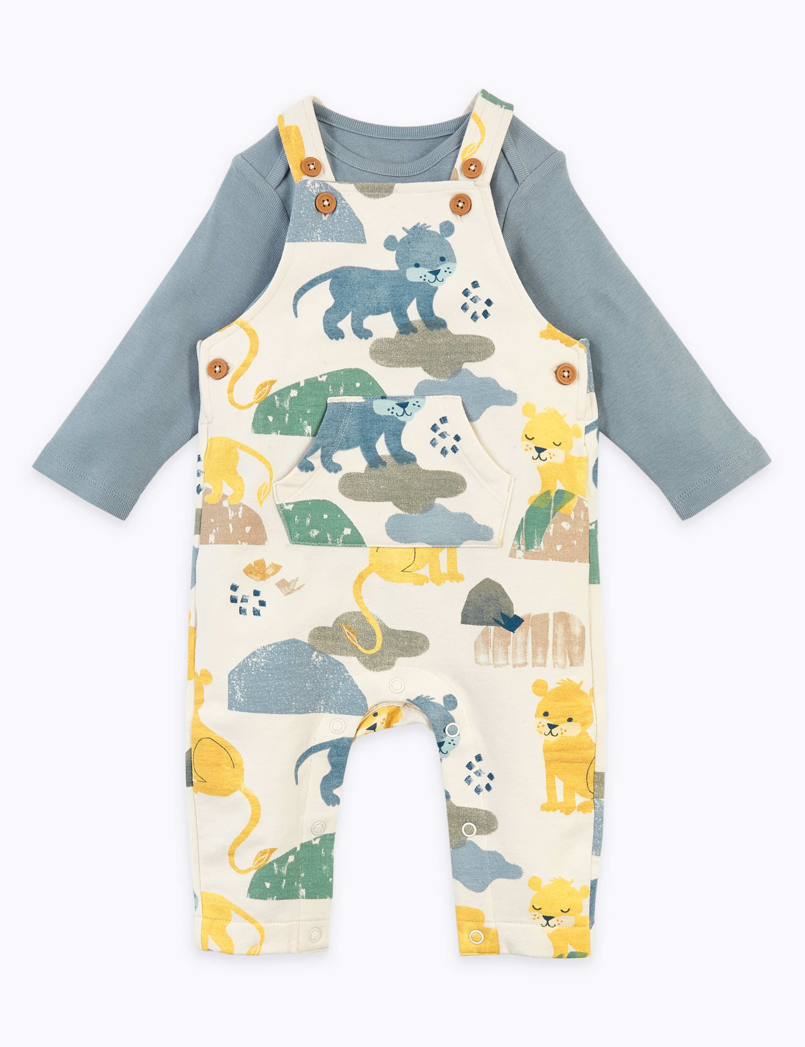 2 Piece Cotton Animal Print Dungarees (0-3 Yrs) 1 of 6