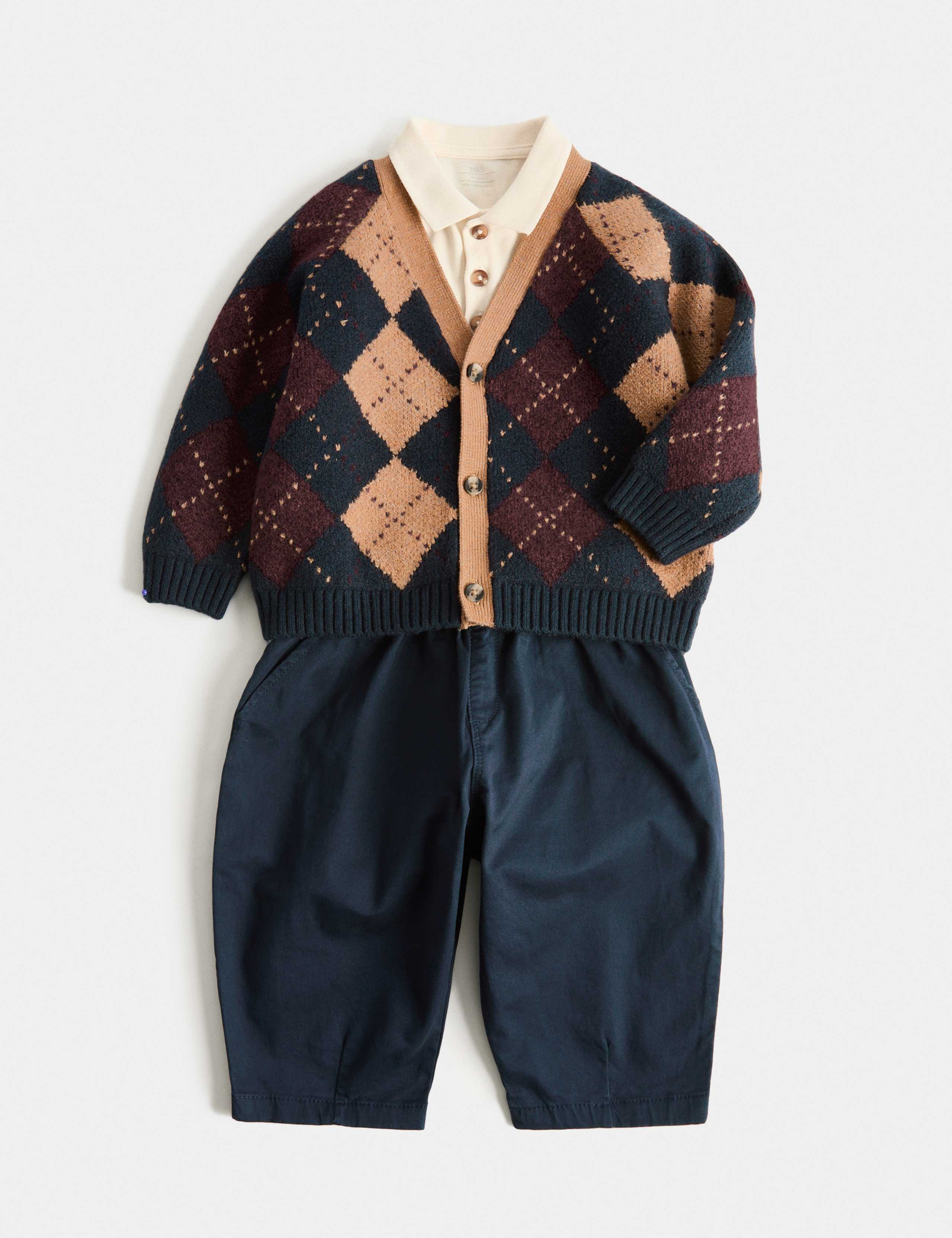 3pc Cotton Rich Argyle Top & Bottom Outfit 1 of 3