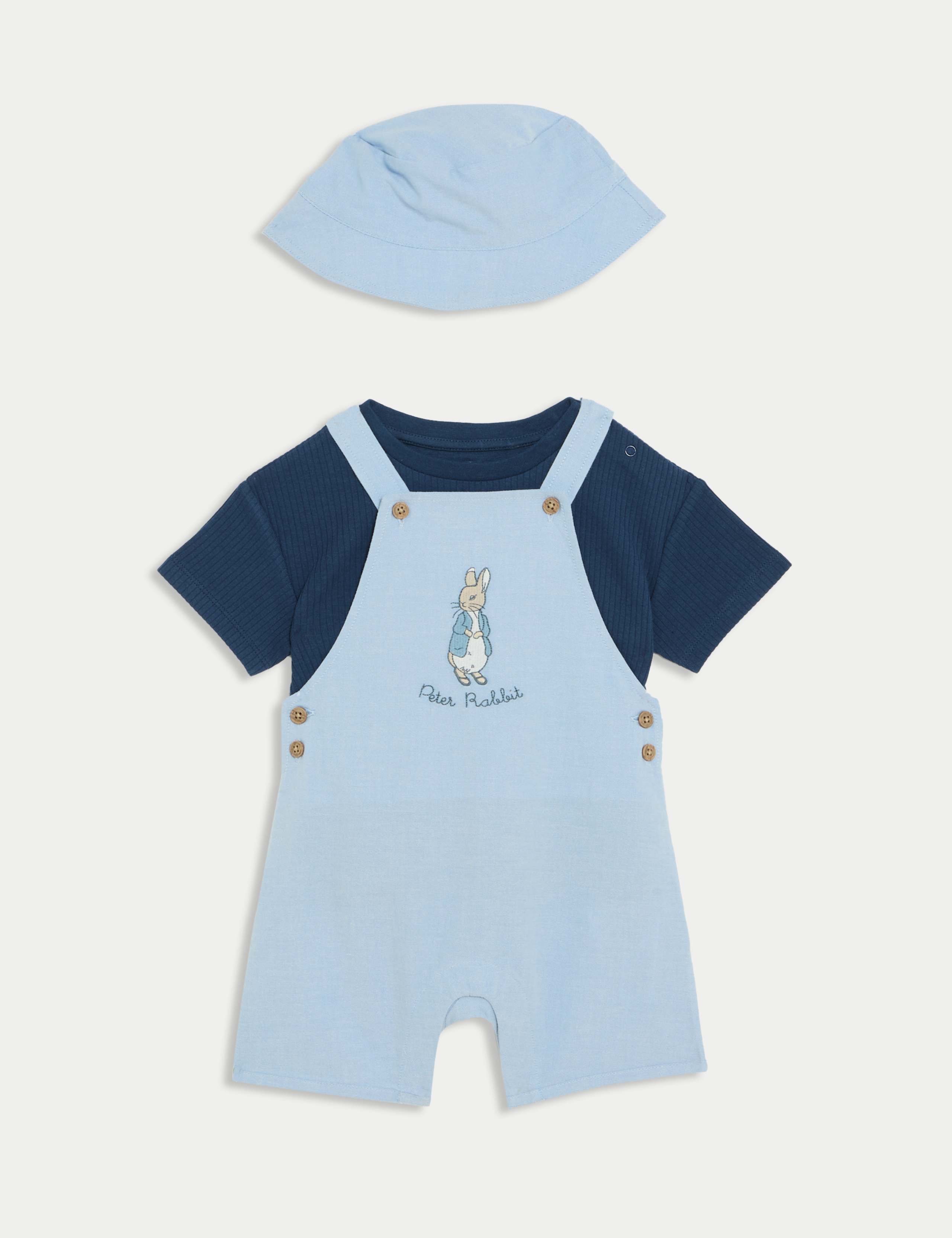 3pc Cotton Rich Peter Rabbit™ Dungaree Outfit (0-3 Yrs) 1 of 7