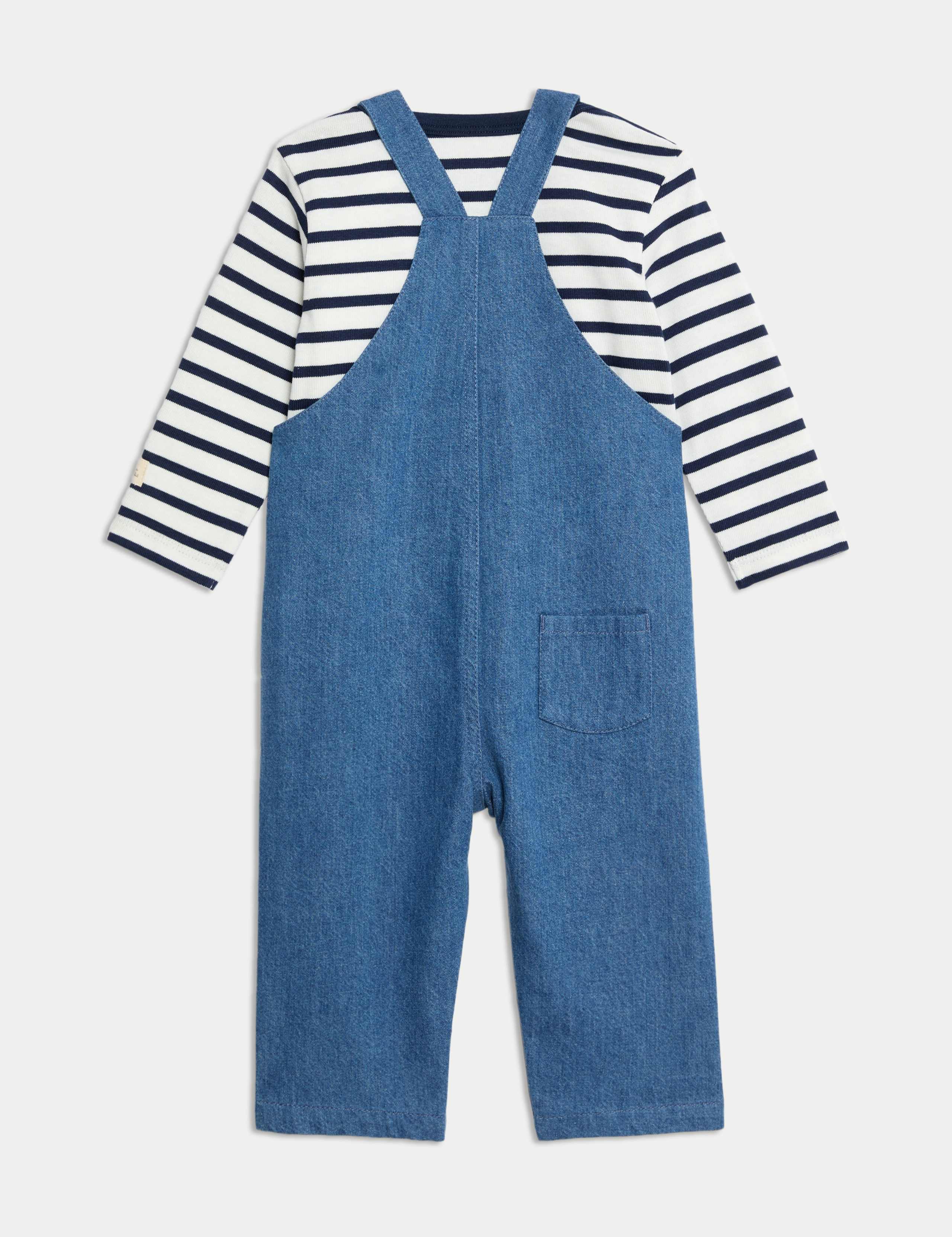 2pc Pure Cotton Peter Rabbit™ Striped Dungaree Outfit (0-3 Yrs) 2 of 6