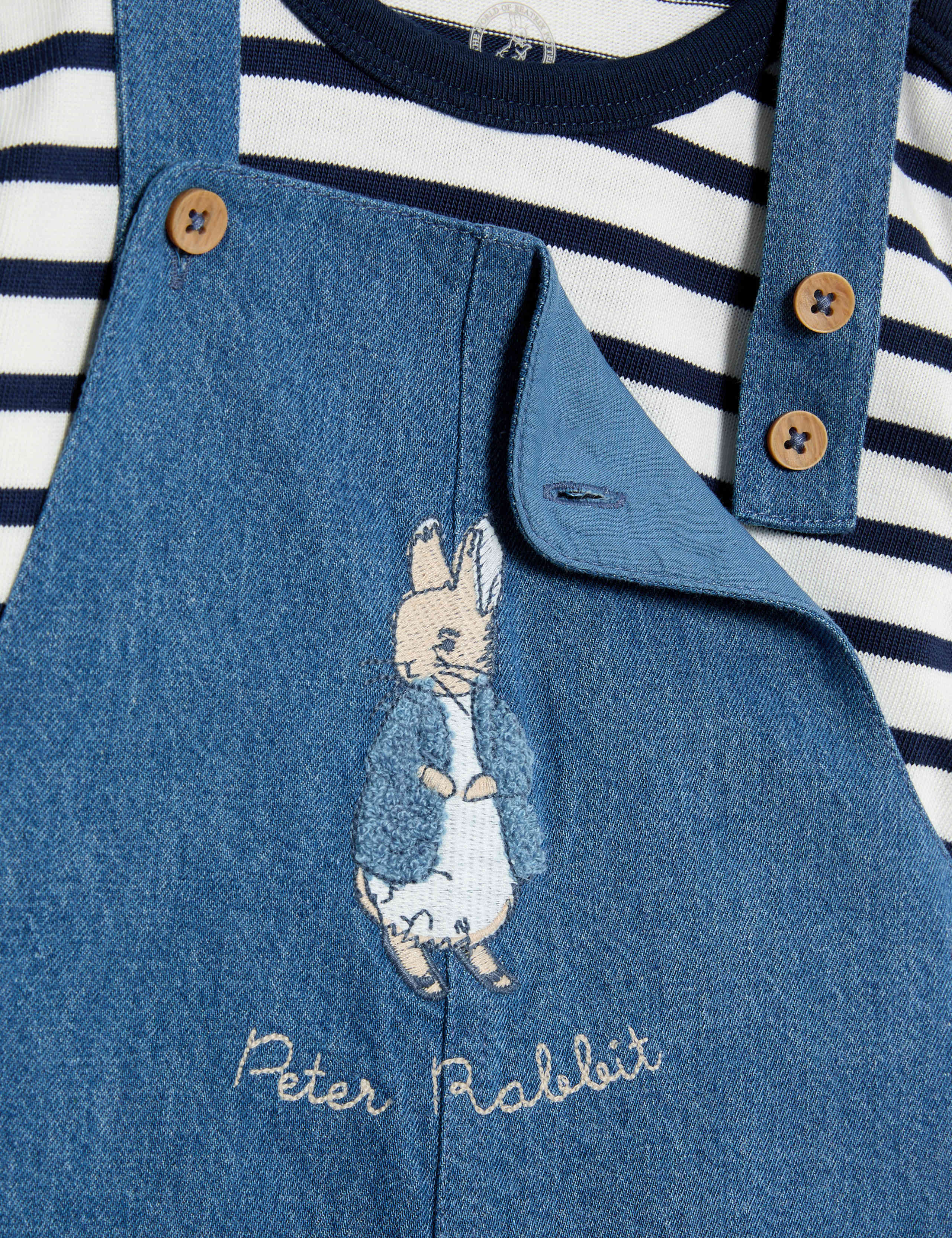 2pc Pure Cotton Peter Rabbit™ Striped Dungaree Outfit (0-3 Yrs) 5 of 6