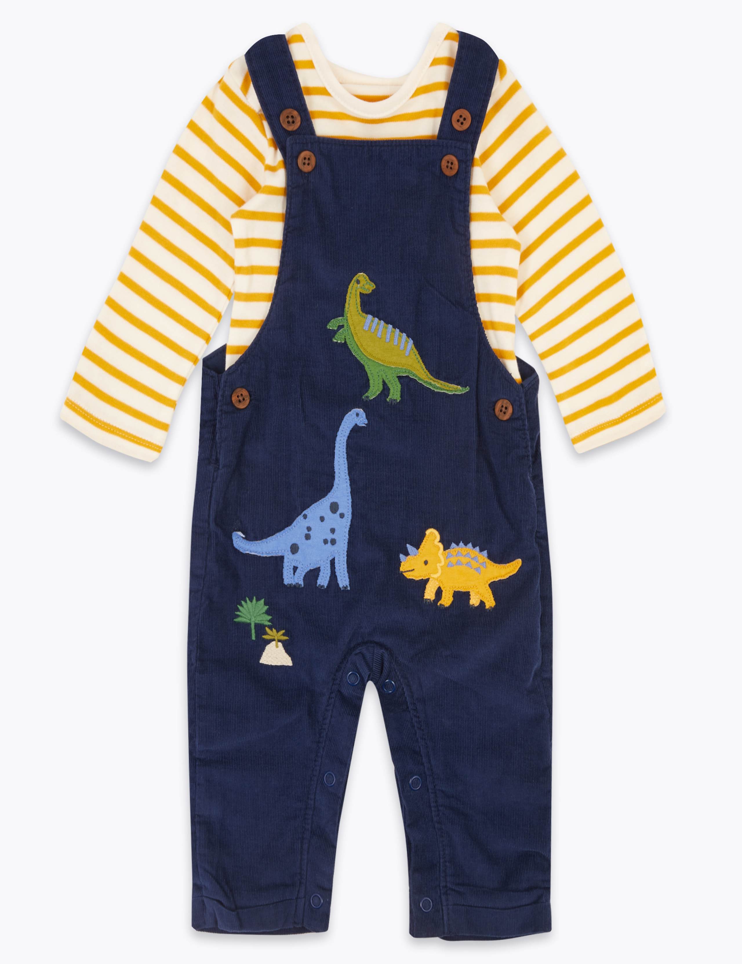 2 Piece Dinosaur Dungaree Set (0-3 Yrs) 1 of 7