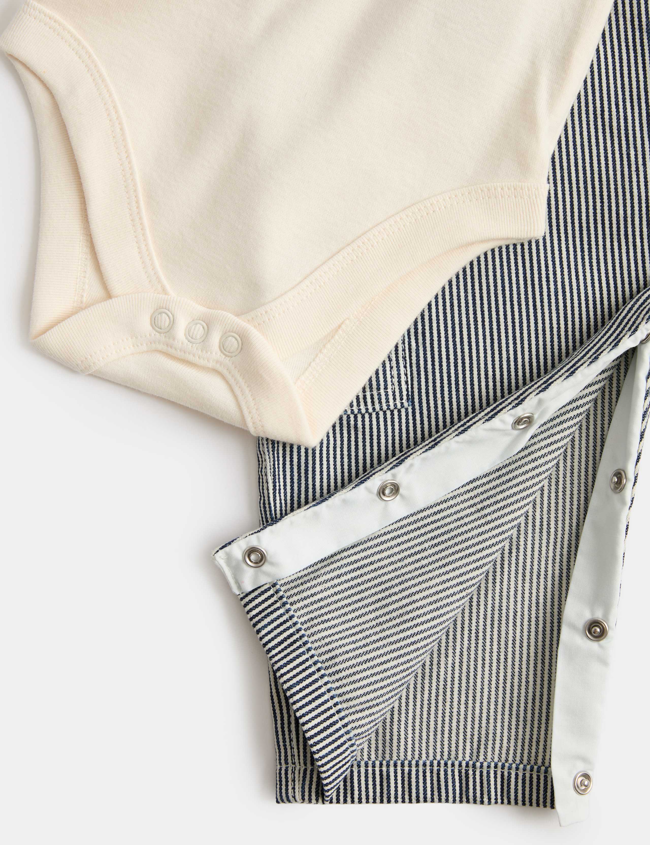 2 Piece Ticking Stripe Dungaree Outfit (0-3 Yrs) 3 of 3