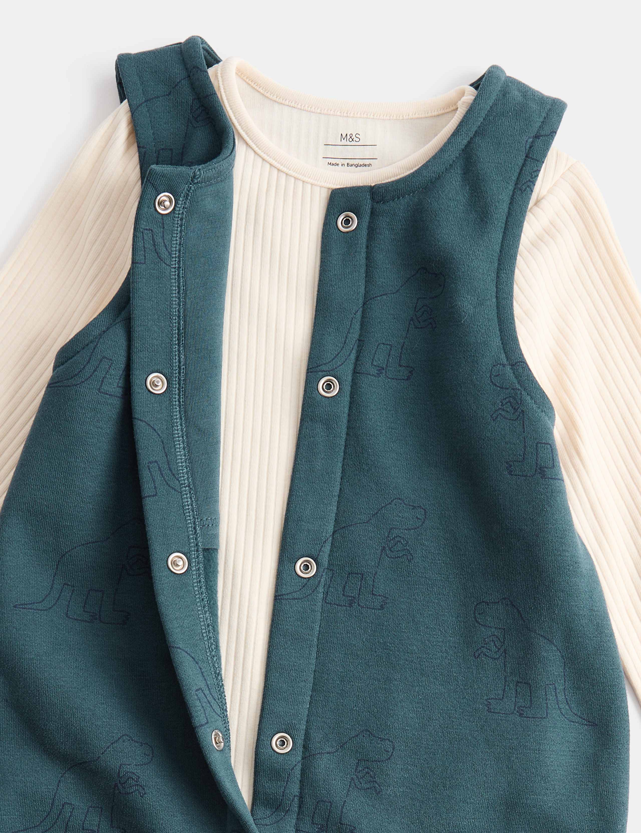 Cotton Rich Dino Dungarees Outfit (0-3 Yrs) 2 of 3