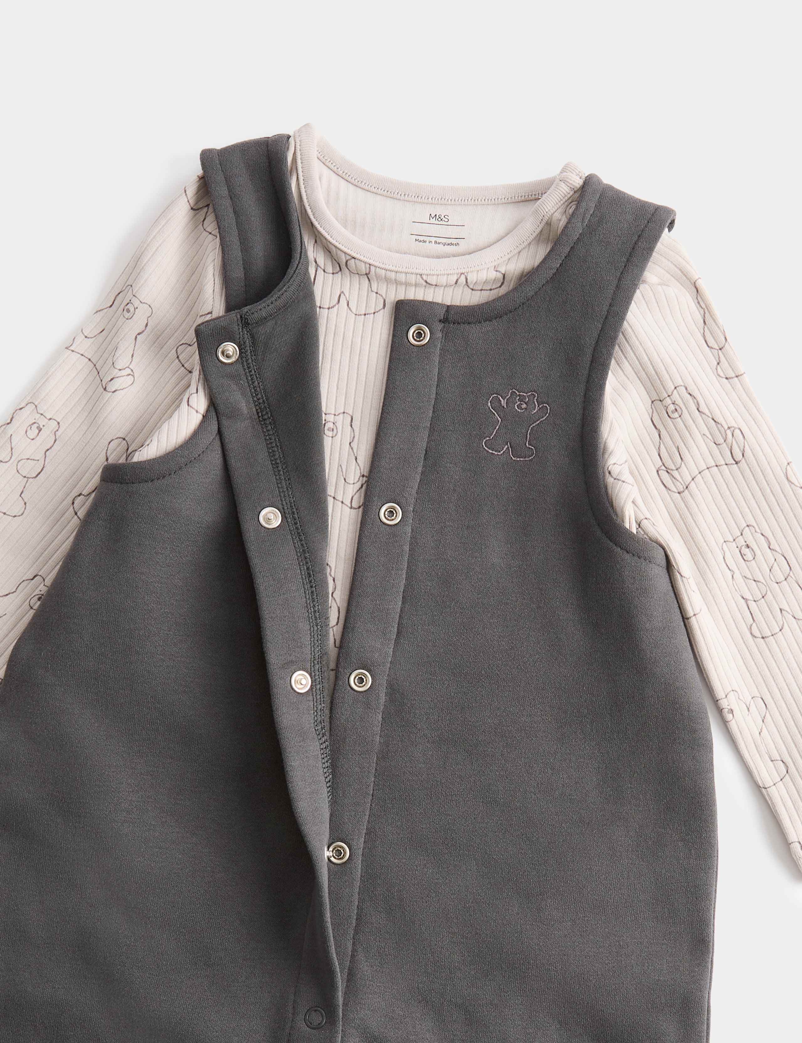 2 Piece Cotton Rich Jersey Bear Dungarees (0 Mths-3 Yrs) 2 of 3