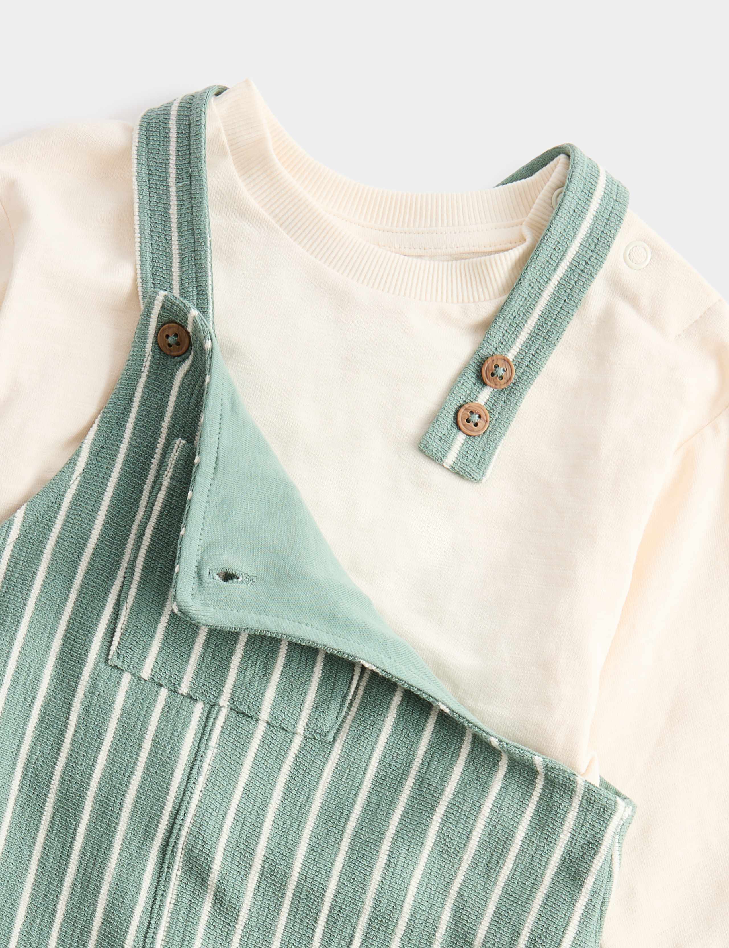 2 Piece Pure Cotton Jersey Dungarees Outfit (0-3 Yrs) 2 of 3