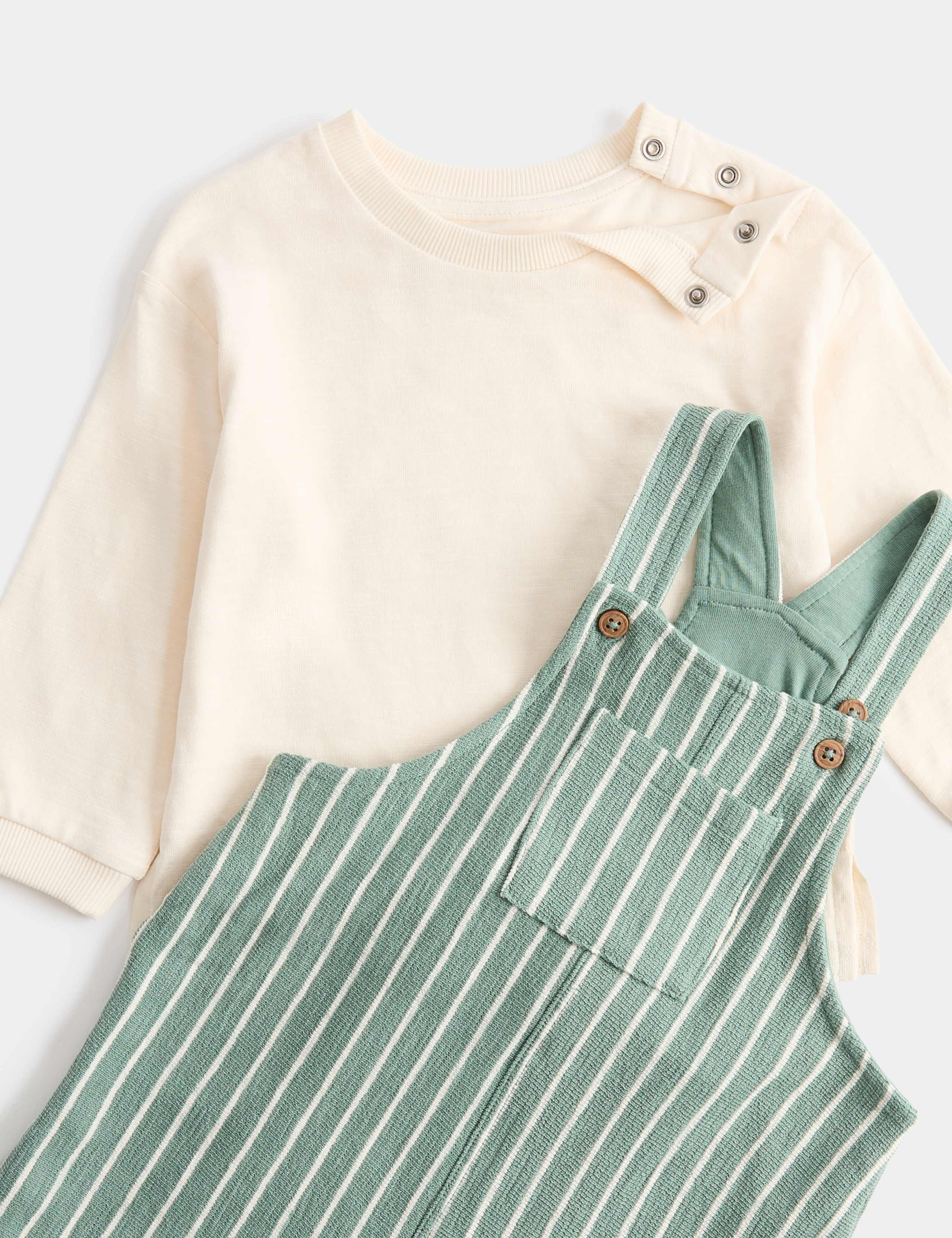 2 Piece Pure Cotton Jersey Dungarees Outfit (0-3 Yrs) 3 of 3