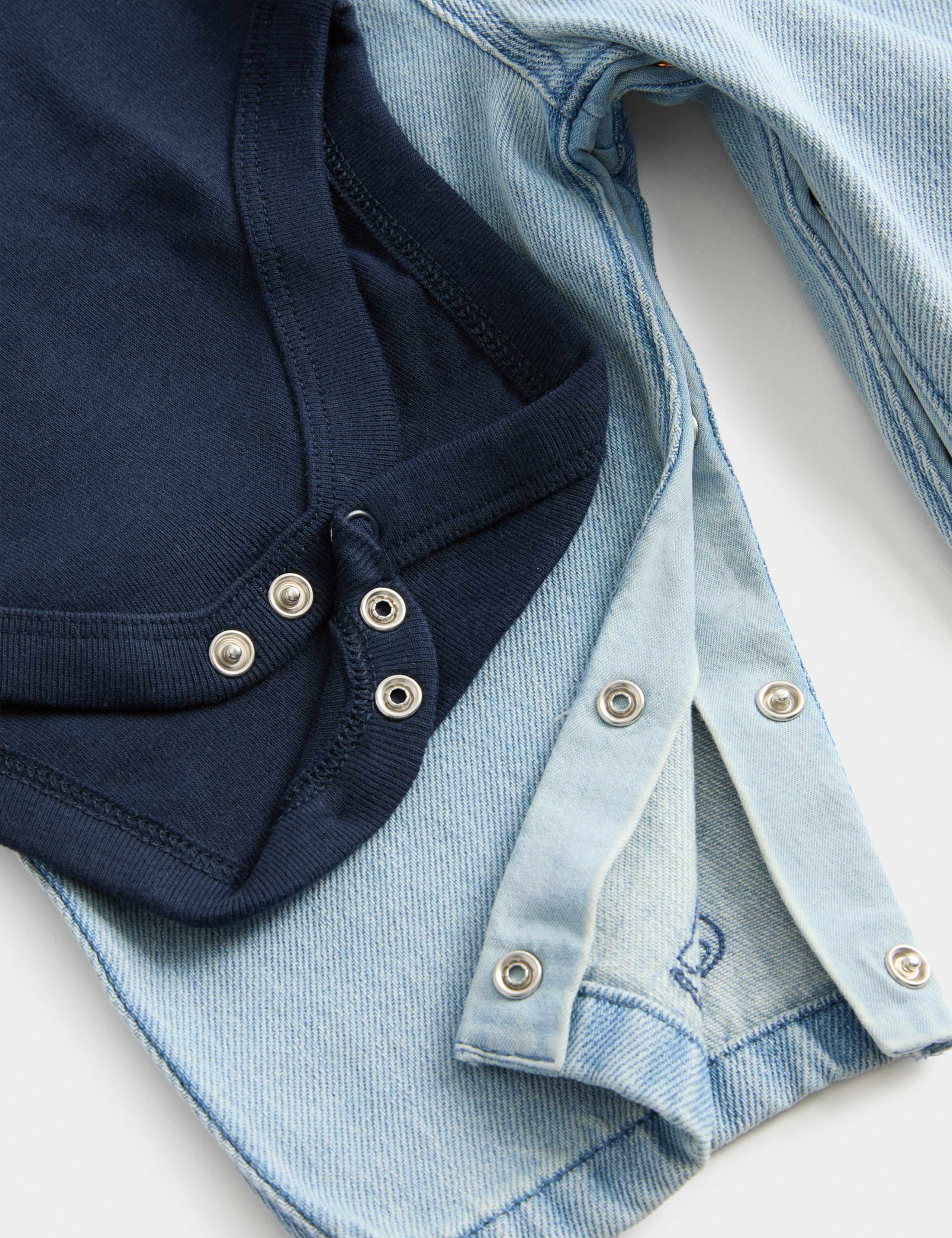 Pure Cotton Embroidered Denim Dungaree Outfit (0-3 Yrs) 2 of 3