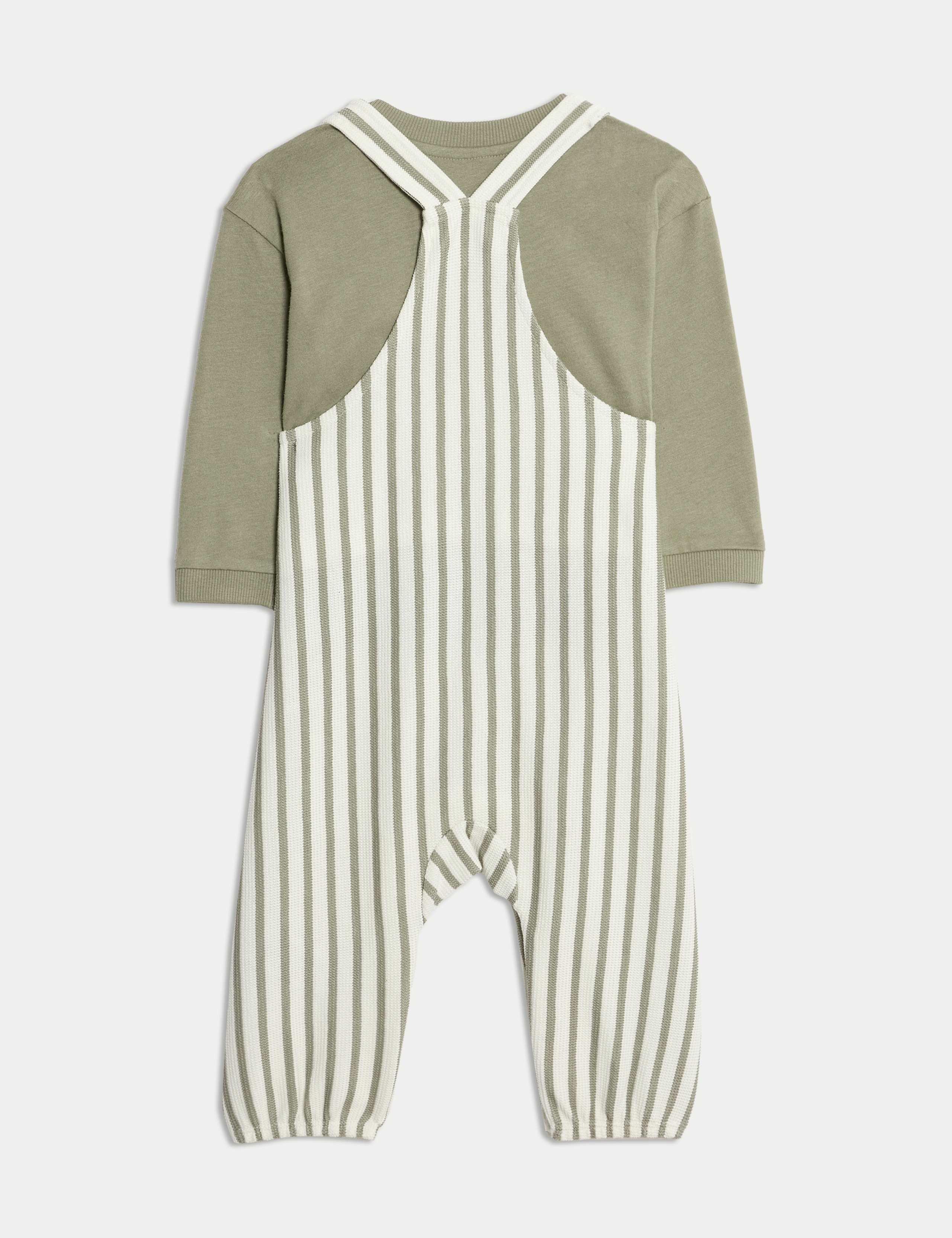 2pc Pure Cotton Jersey Striped Dungaree Outfit (0-3 Yrs) 2 of 6