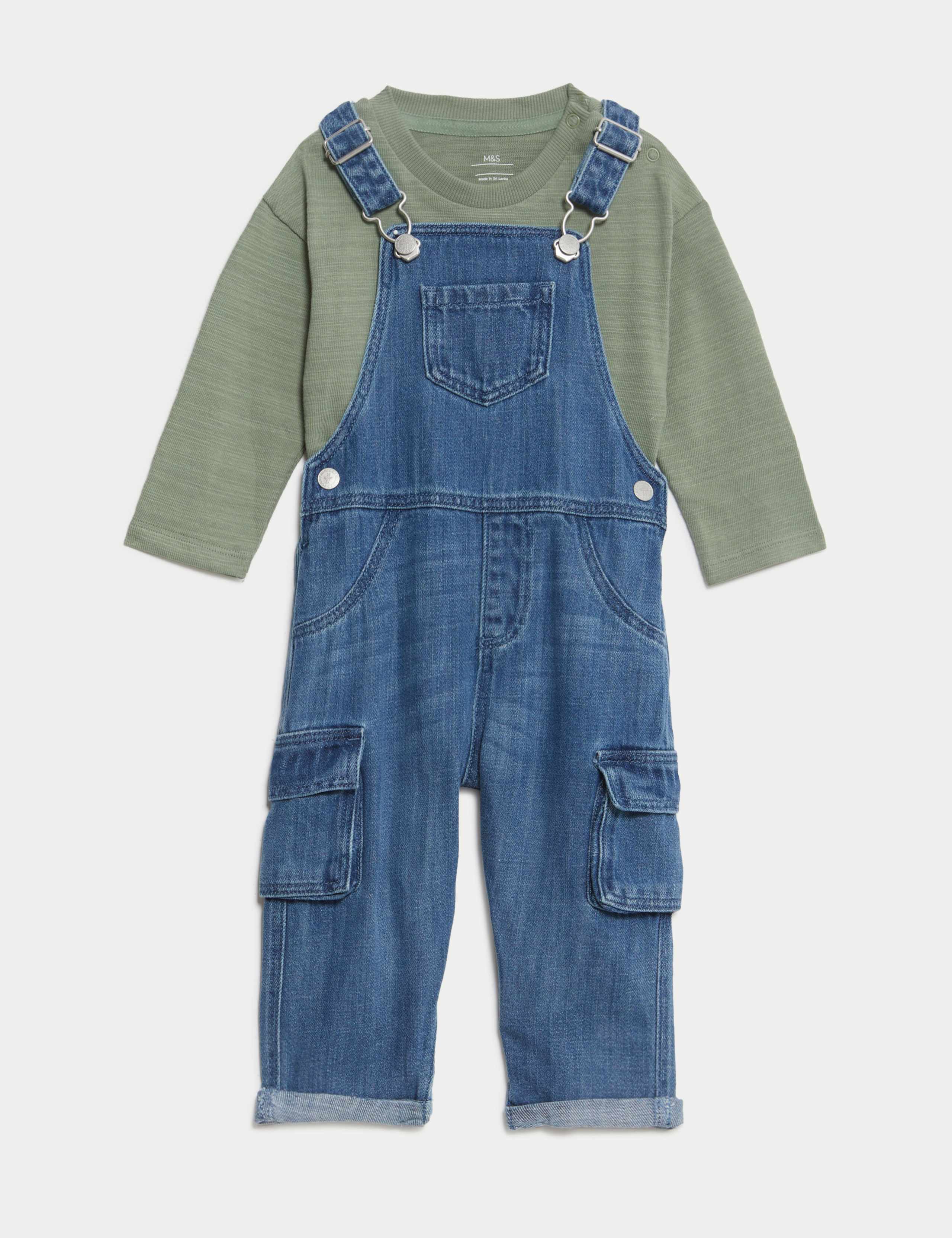 2pc Dungarees & Long Sleeve T-Shirt Set (0-3 Yrs) 1 of 6