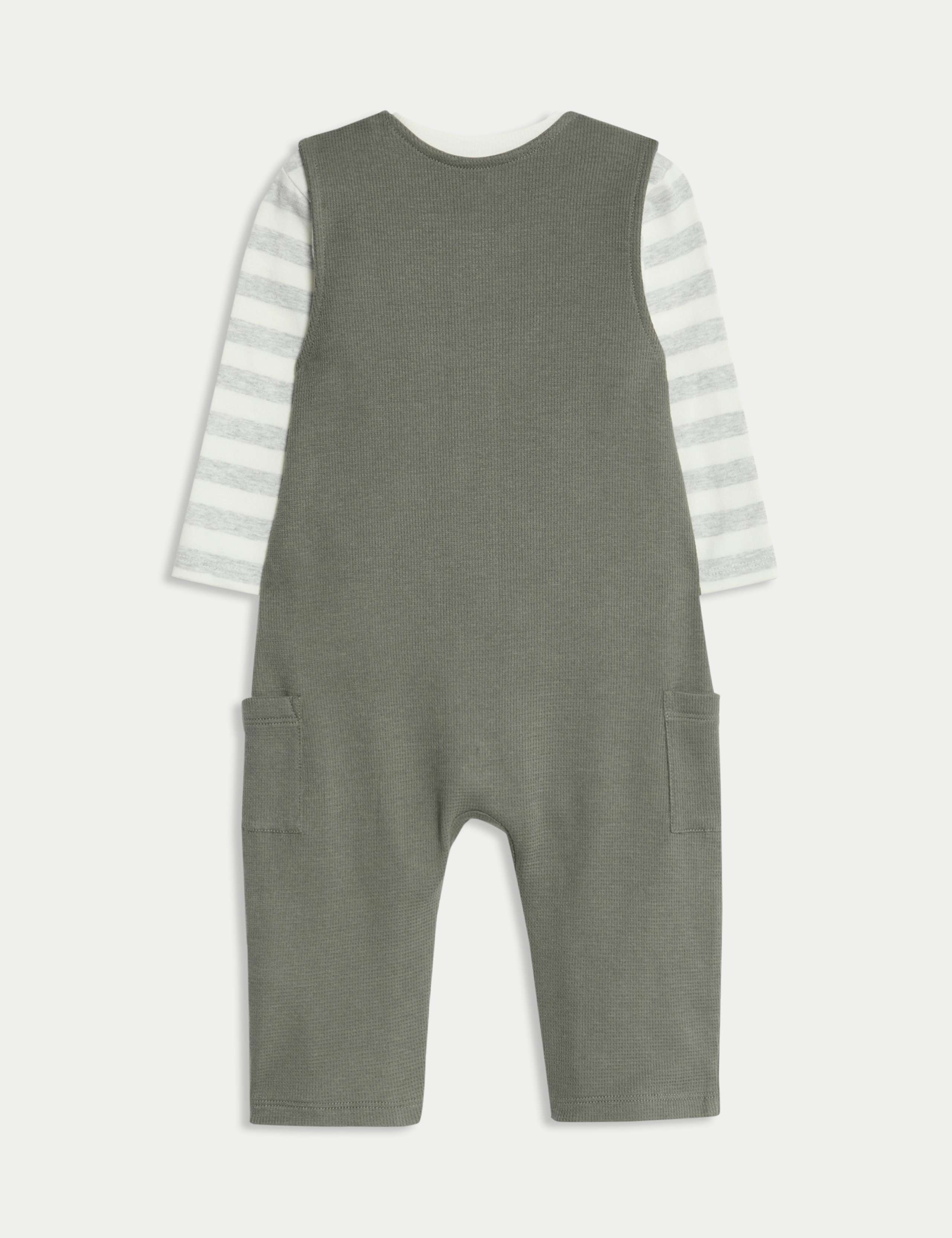 2pc Pure Cotton Waffle Dungaree Outfit (0-3 Yrs) 2 of 6