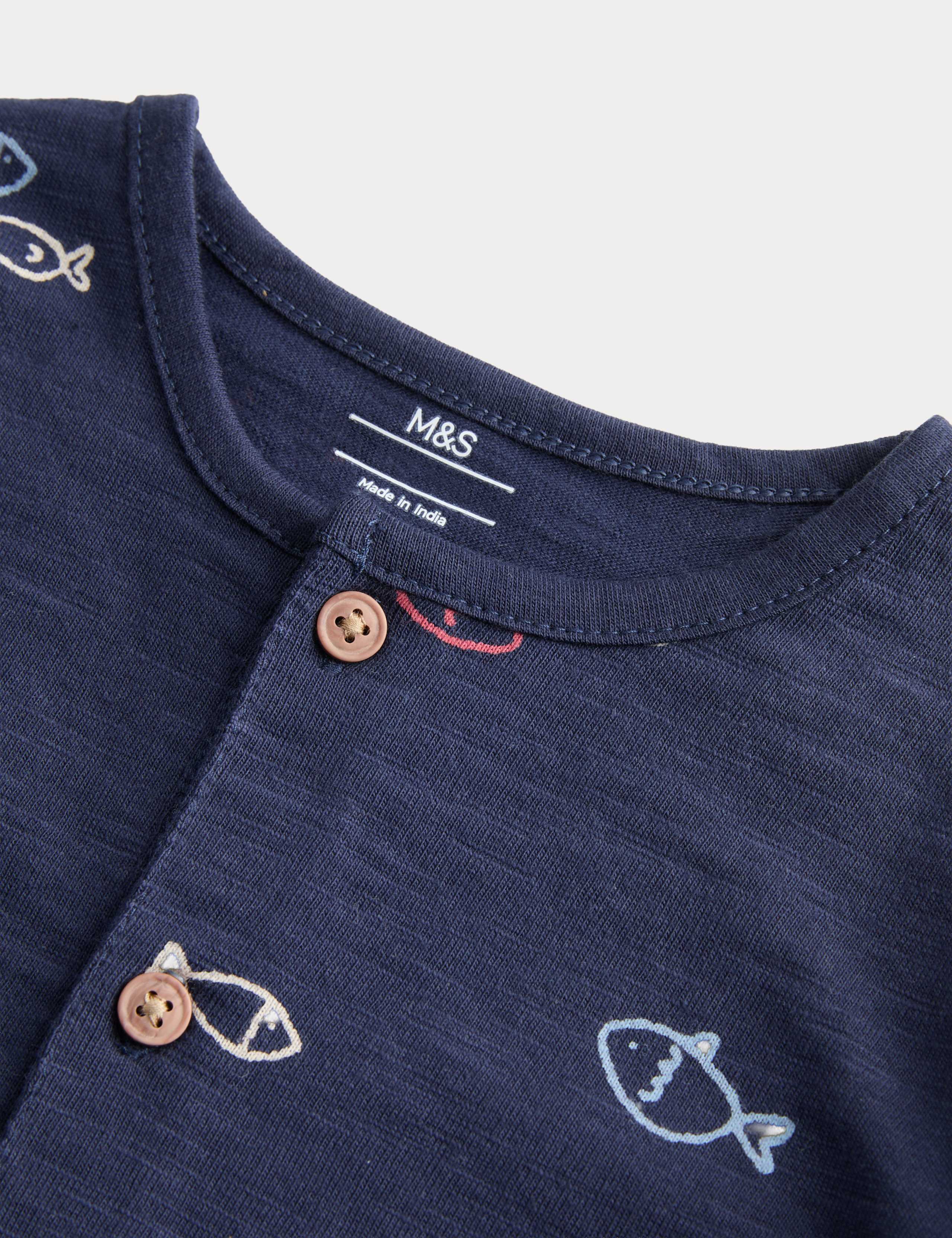 Pure Cotton Jersey Navy Fish Romper (0-3 Yrs) 2 of 3