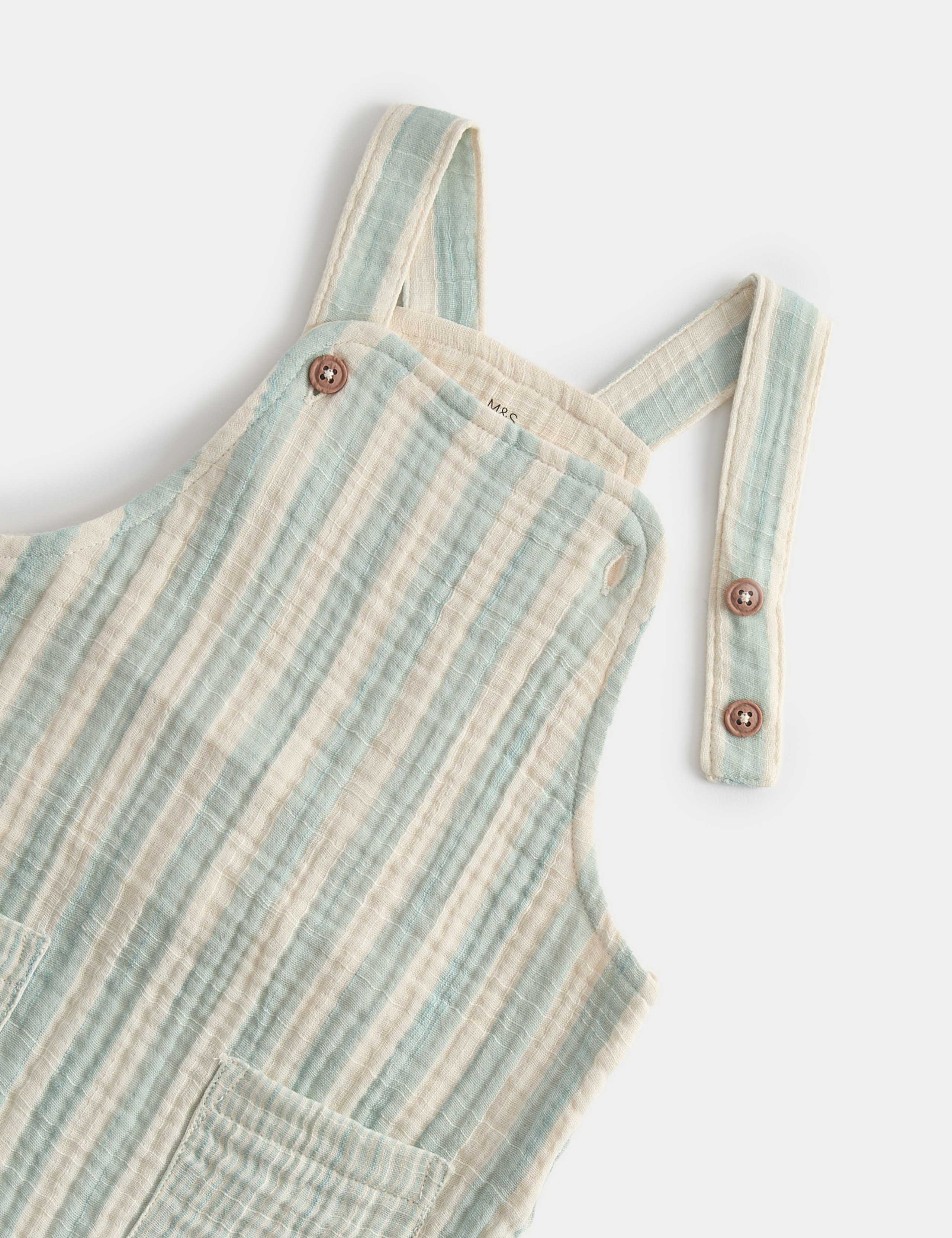 Pure Cotton Striped Dungarees (0-3 Yrs) 2 of 2