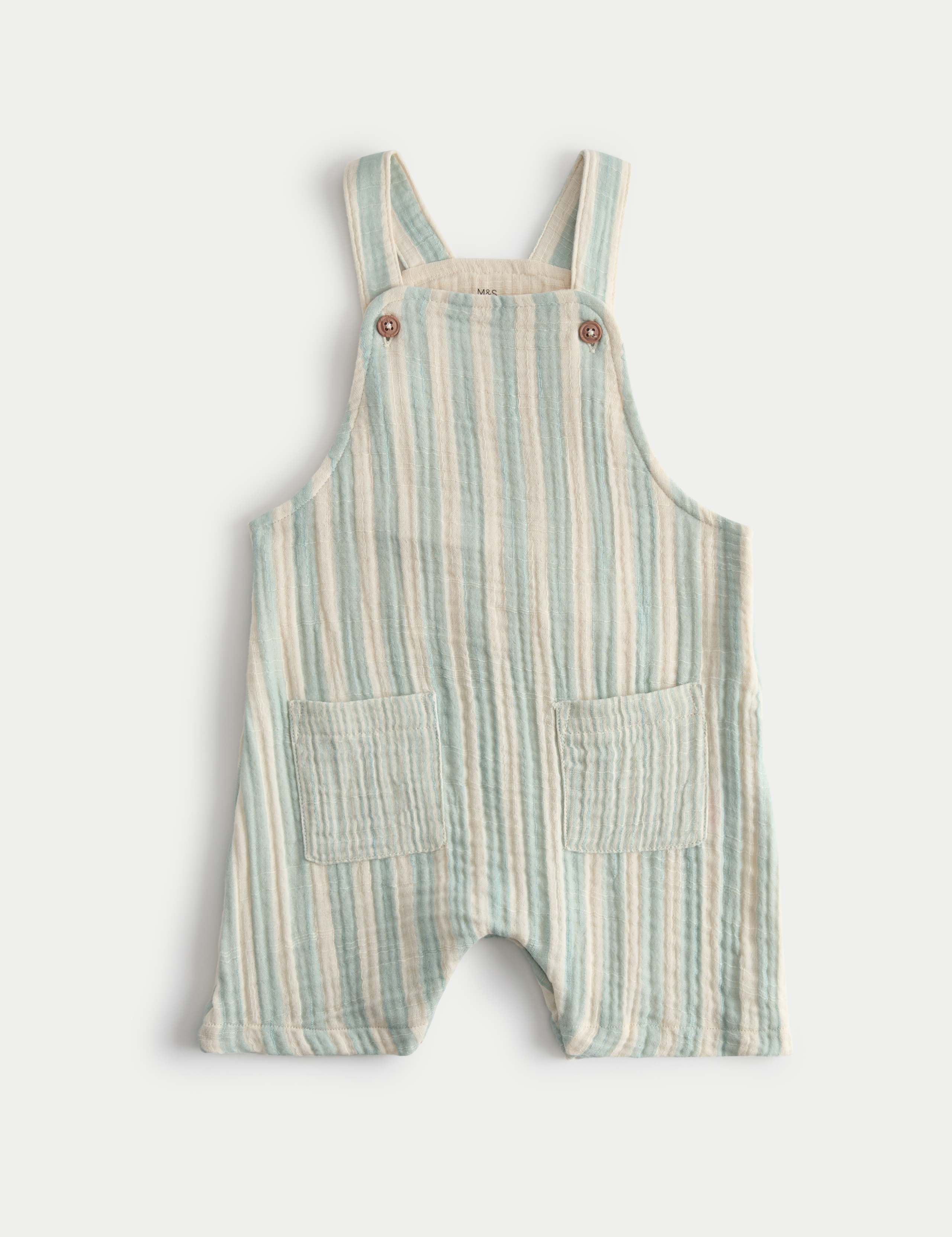 Pure Cotton Striped Dungarees (0-3 Yrs) 1 of 2