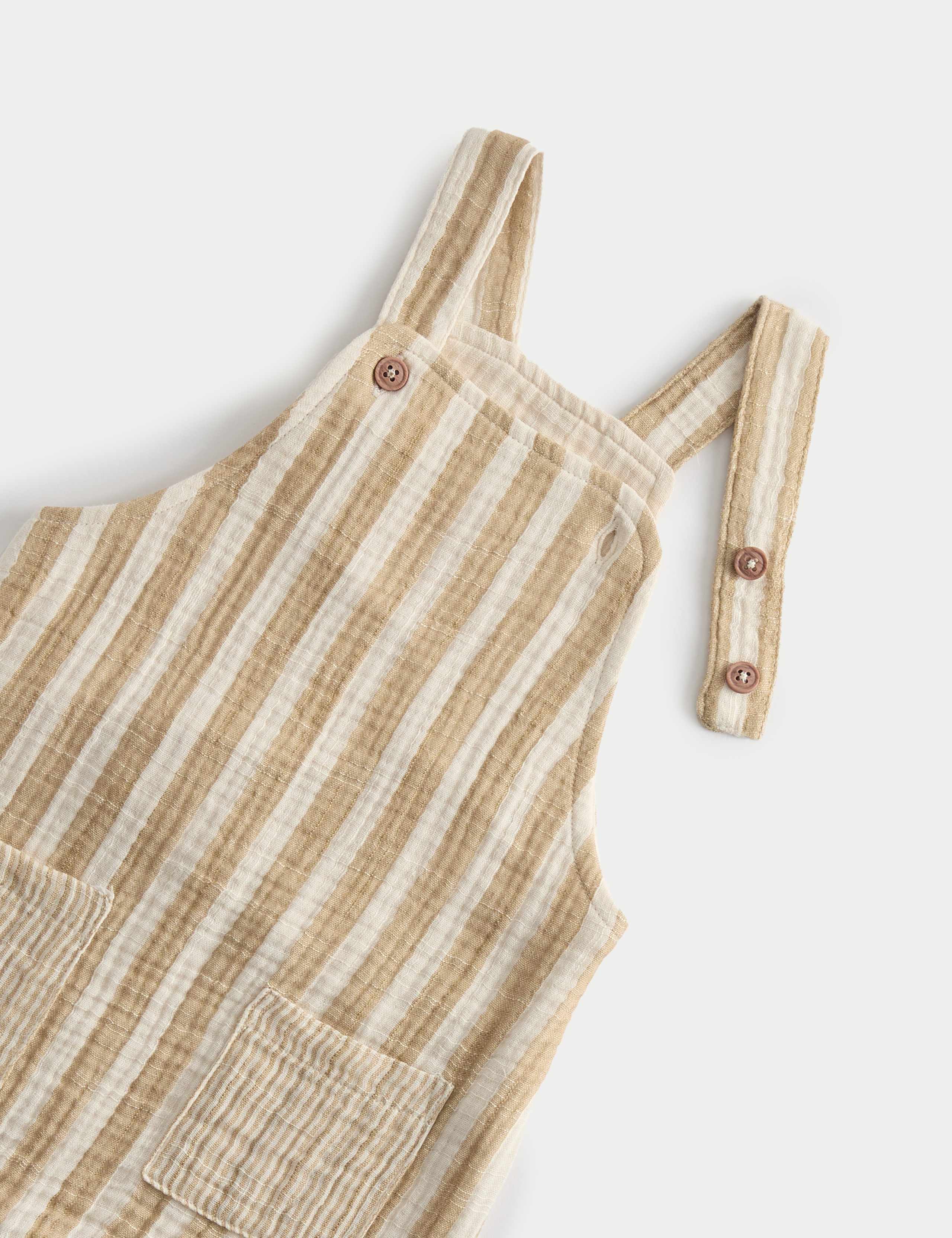 Pure Cotton Striped Dungarees (0-3 Yrs) 2 of 2