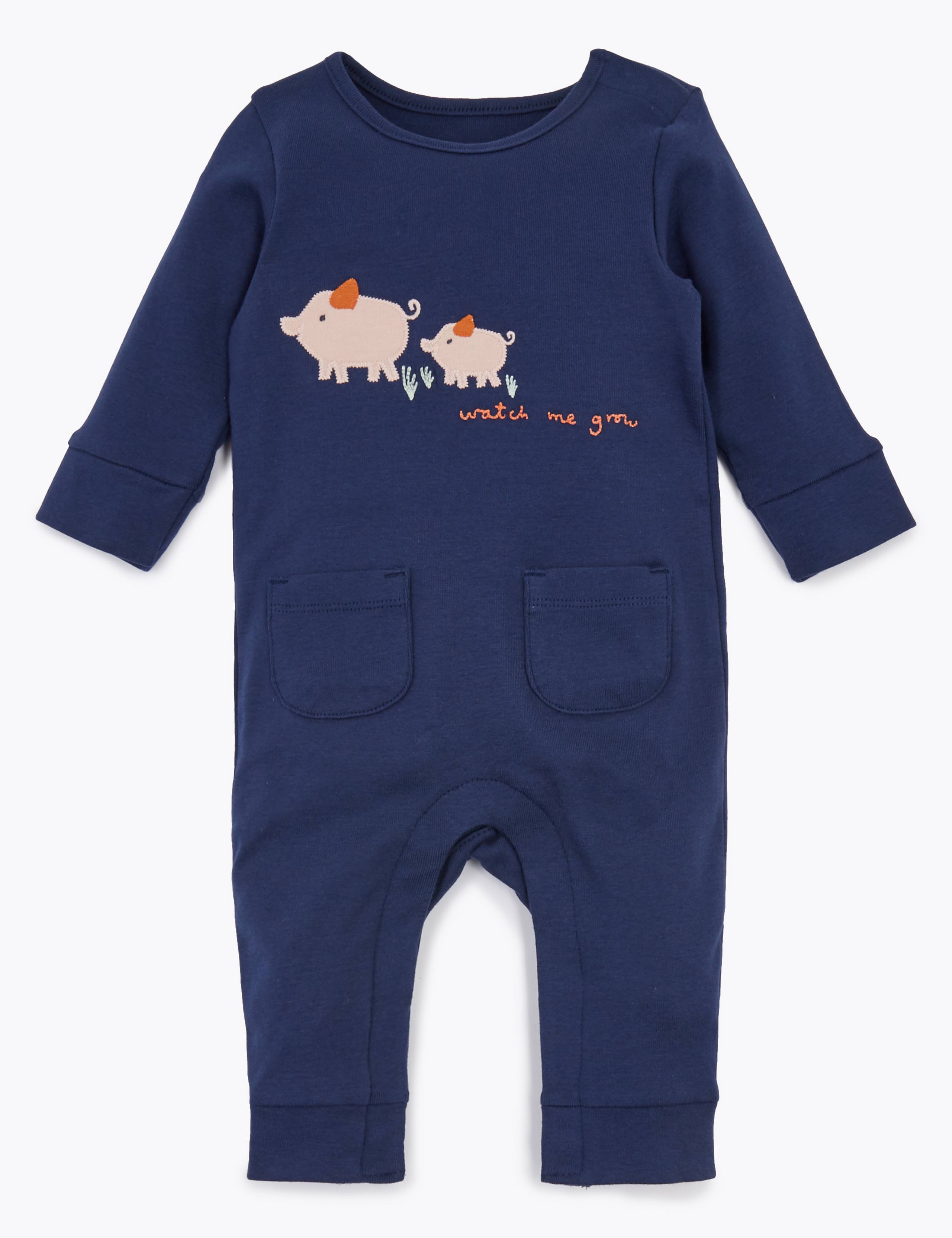 Cotton Watch Me Grow Slogan All in One (0-12 Mths) 1 of 4
