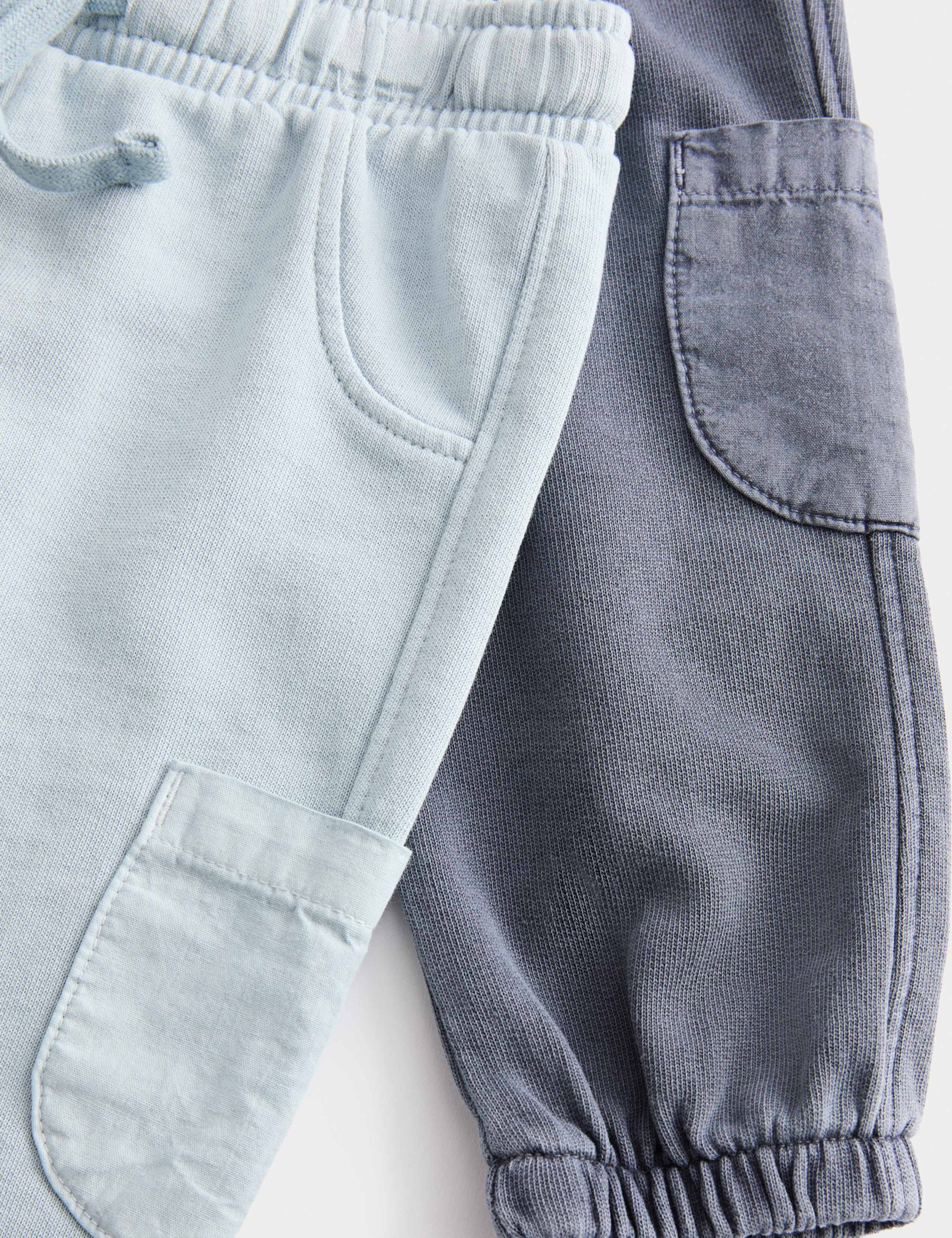 2pk Pure Cotton Grey and Blue Joggers (0-6 Yrs) 2 of 2