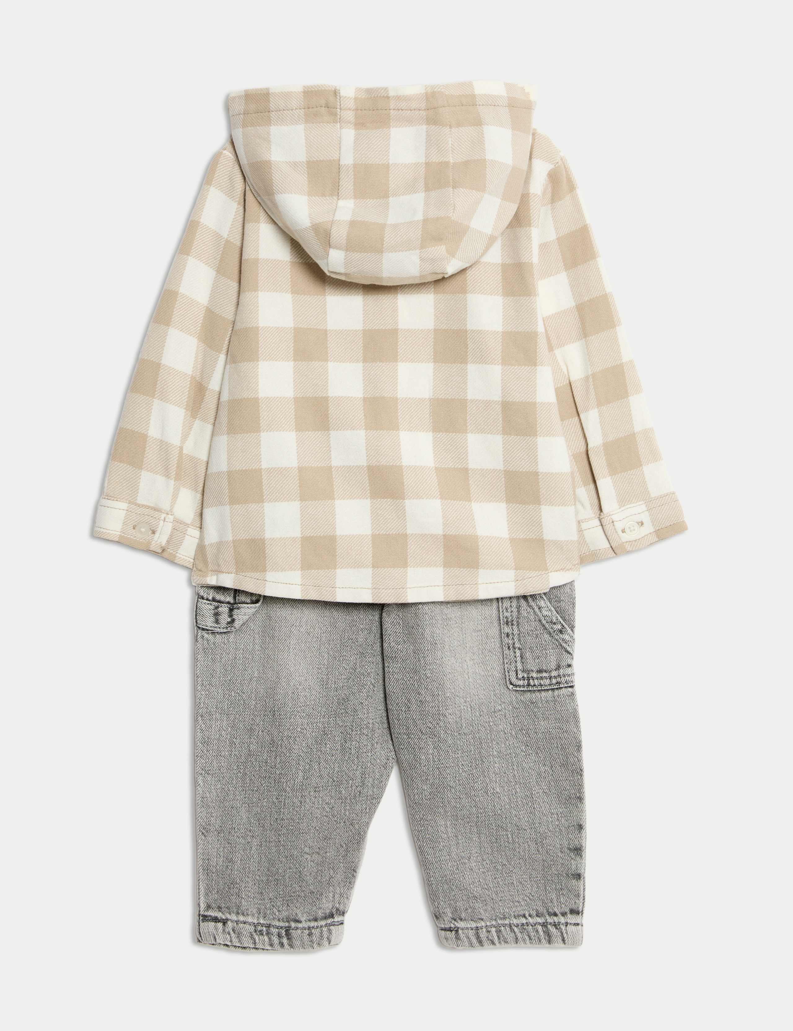3pc Pure Cotton Checked Shacket Outfit (0-6 Yrs) 2 of 8