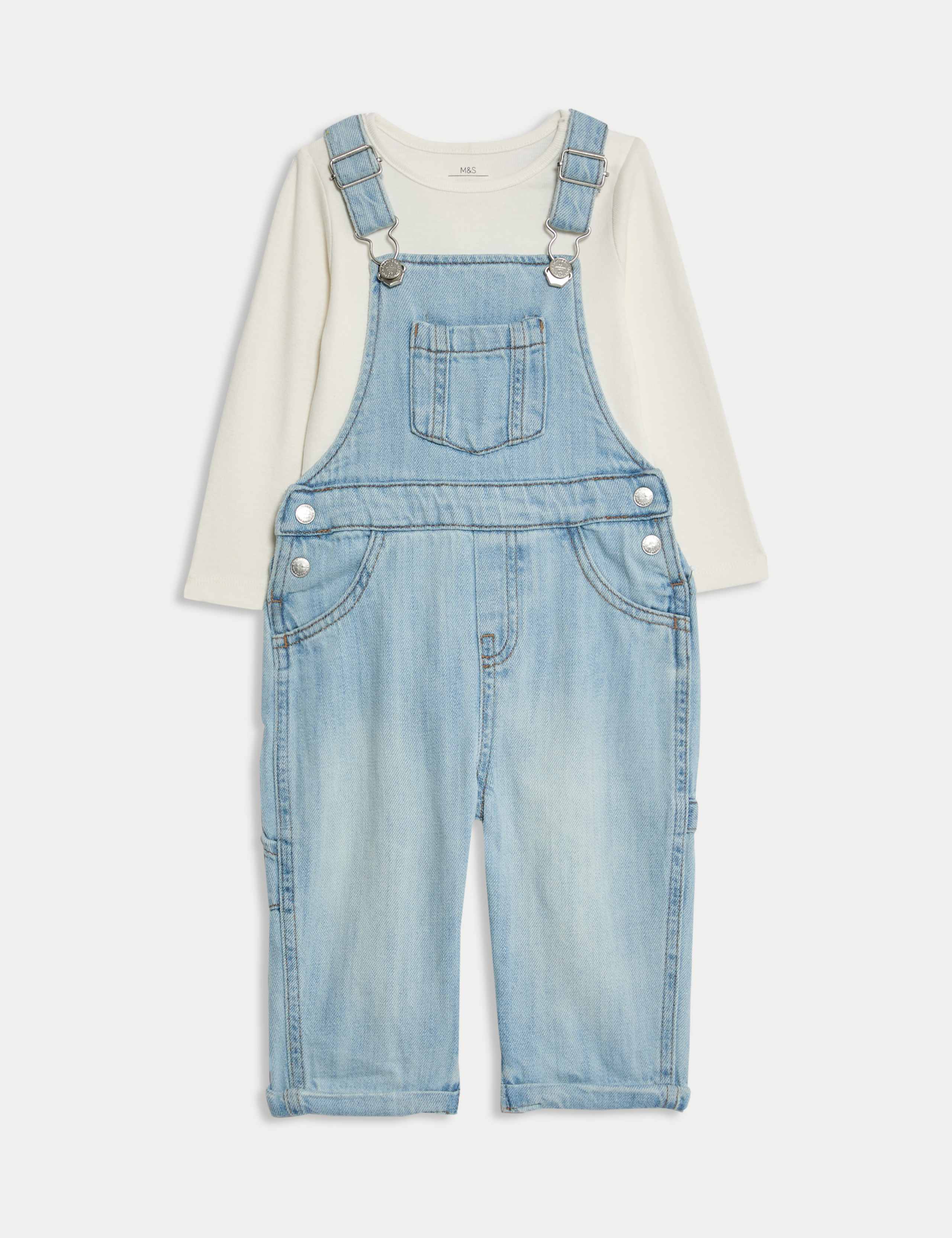 2pc Pure Cotton Denim Dungaree Outfit (0-3 Yrs) 1 of 6