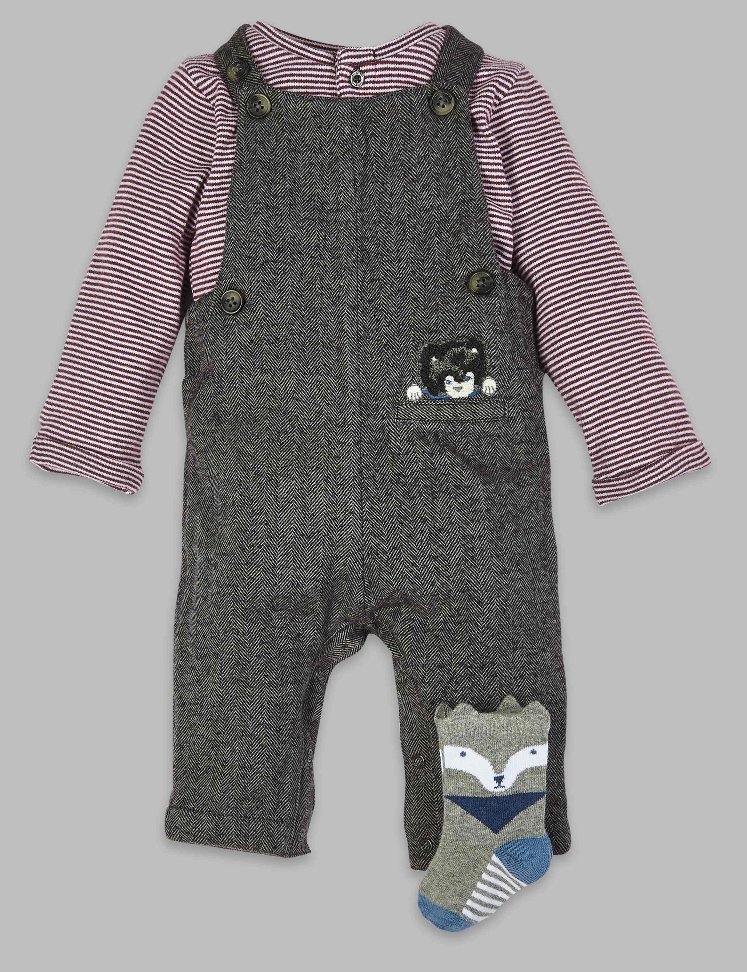 3 Piece Bodysuit & Dungarees with Socks Outfit 1 of 5