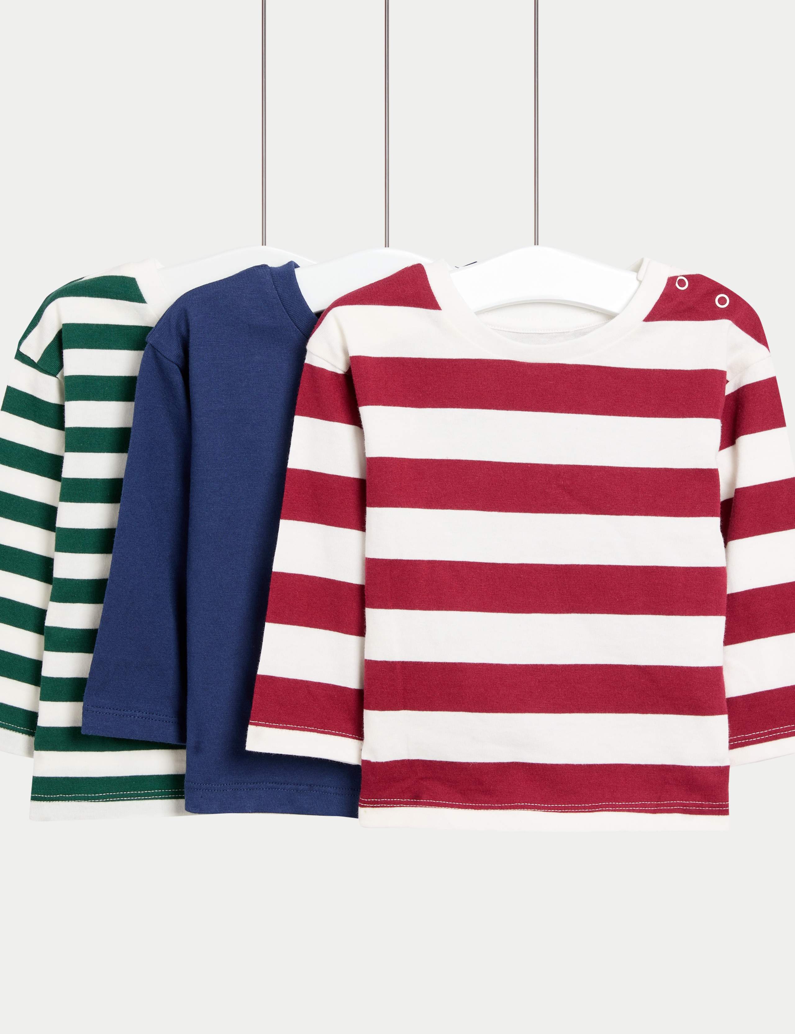 3pk Pure Cotton Striped & Plain Tops (0-6 Yrs) 1 of 2