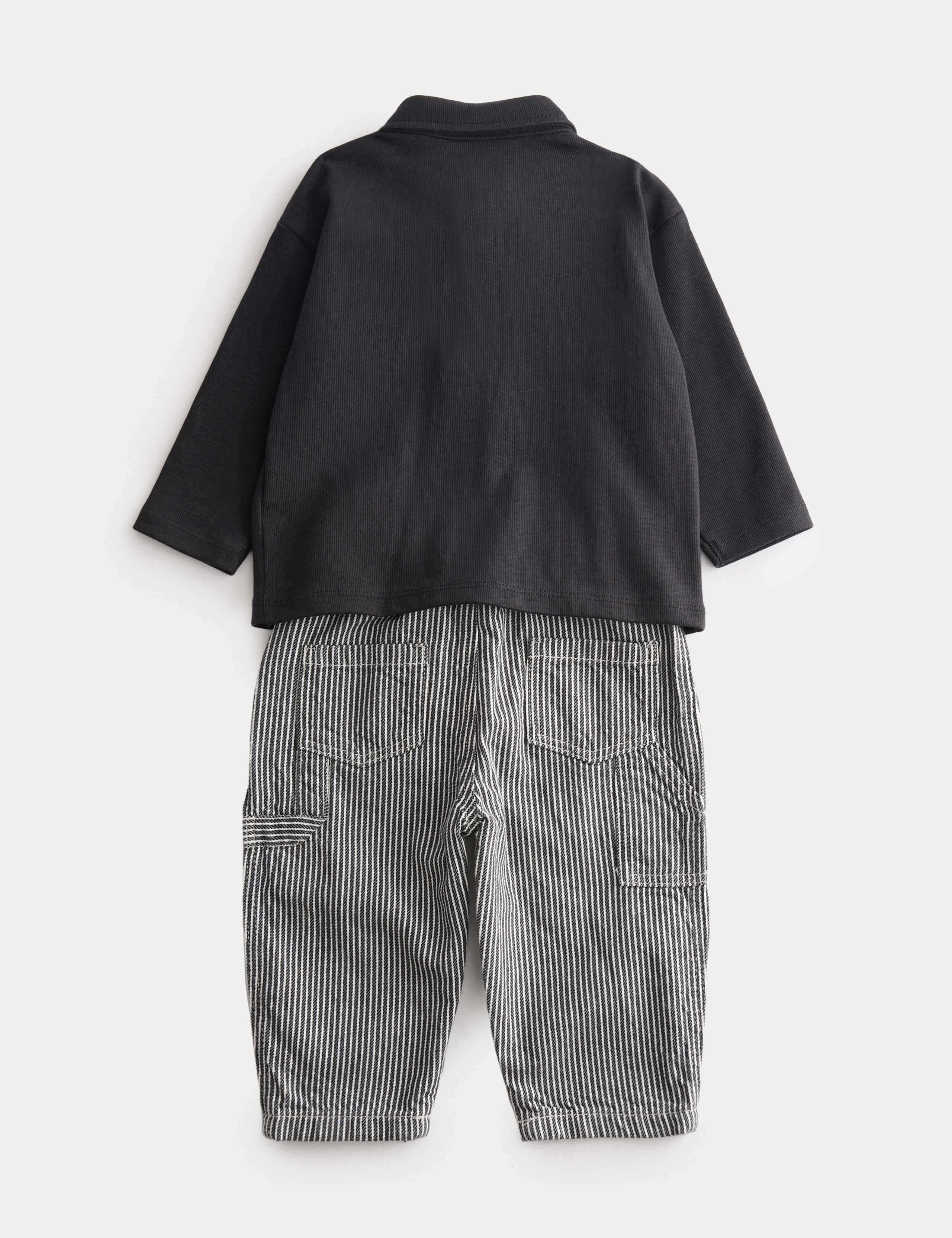 Pure Cotton Long Sleeve Polo Shirt & Trousers Outfit (0-3 Yrs) 3 of 4