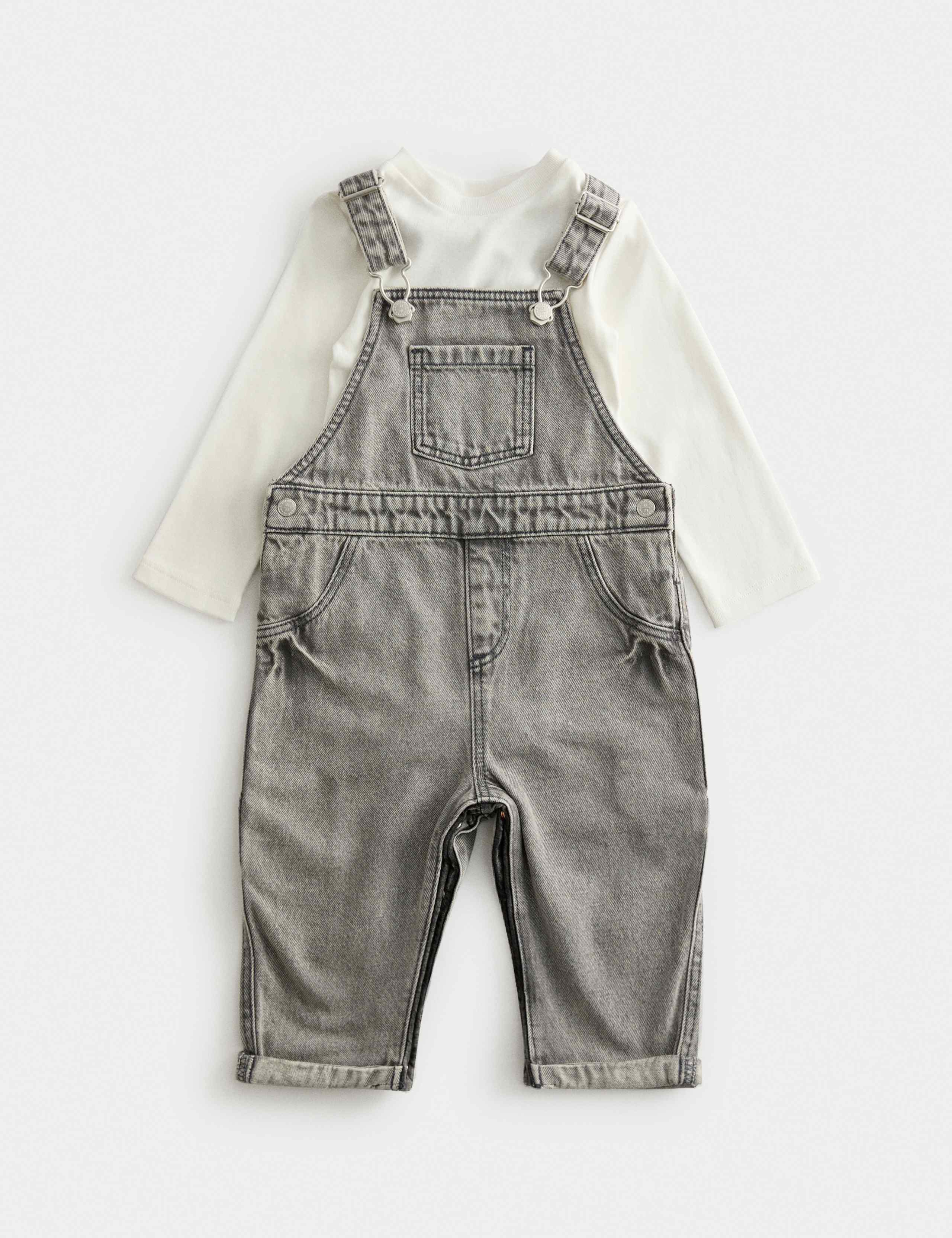 2pc Pure Cotton Denim Washed Dungarees (0-3 Yrs) 2 of 2