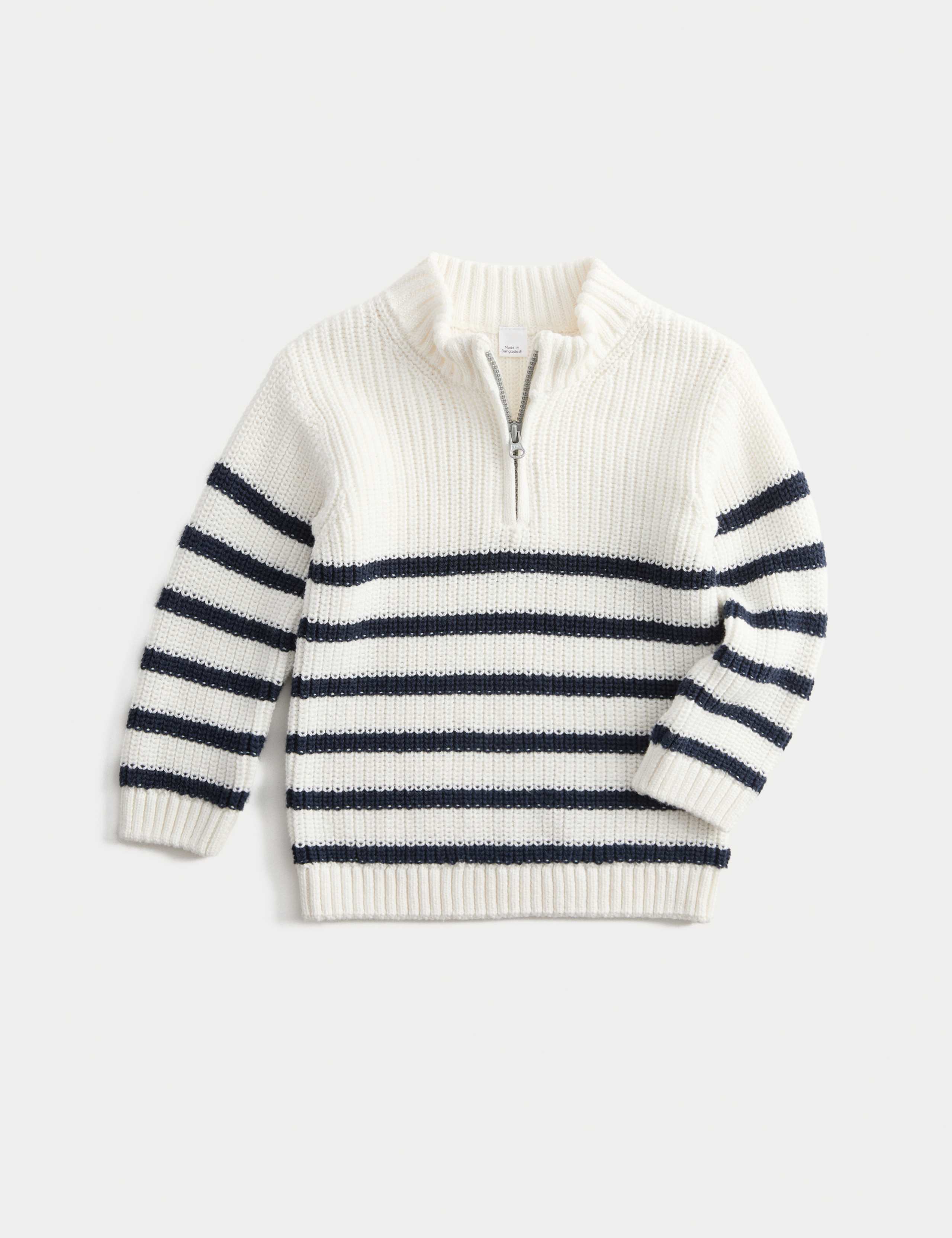 Pure Cotton Striped Quarter Zip Jumper (0-3 Yrs) 1 of 1