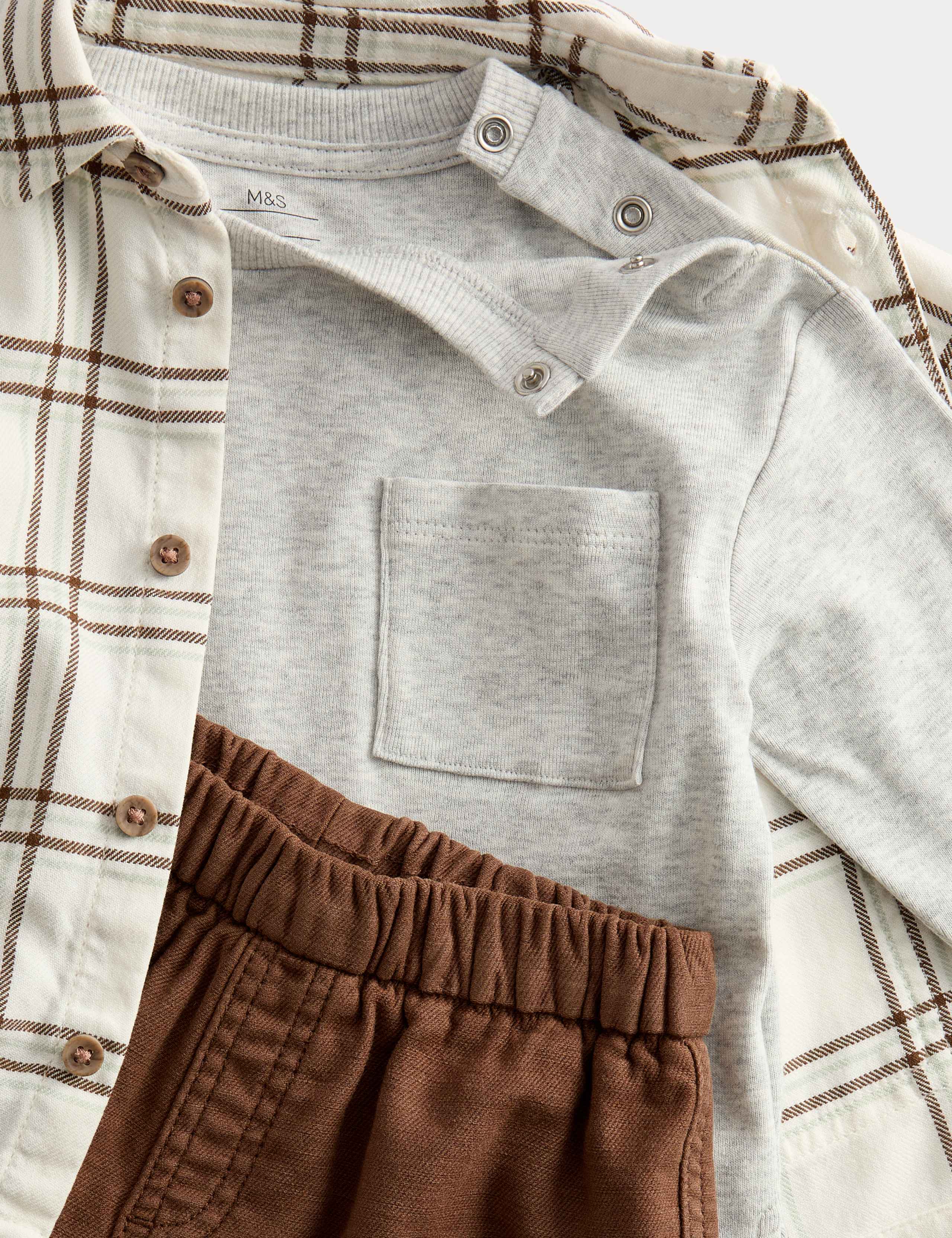 3pc Cotton Rich Checked Top & Bottom Outfit (0-3 Yrs) 3 of 3