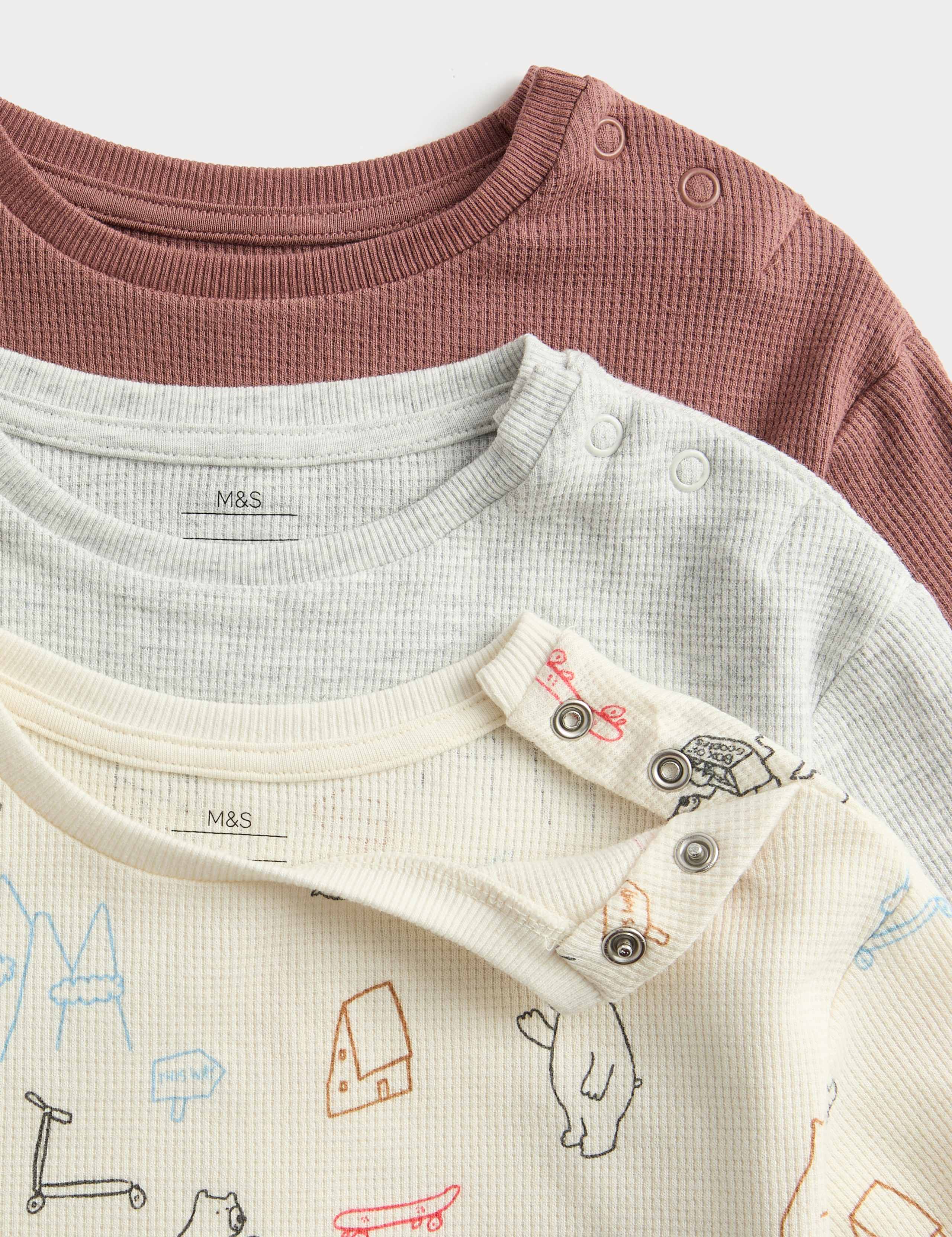 3pk Pure Cotton Bear Print Waffle Tops (0-6 Years) 2 of 2