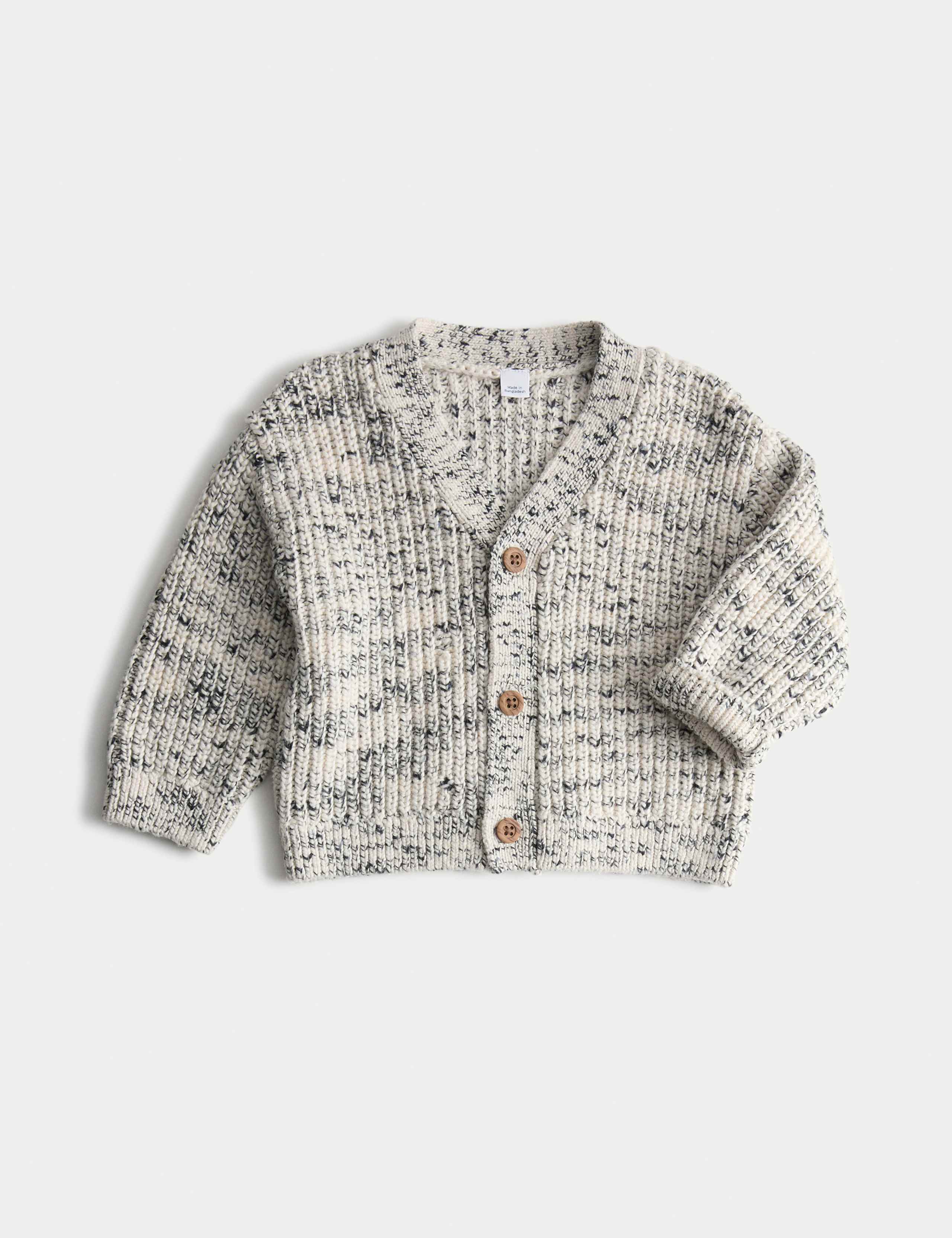 Pure Cotton Ribbed Knitted Cardigan (0-6 Yrs) 1 of 2