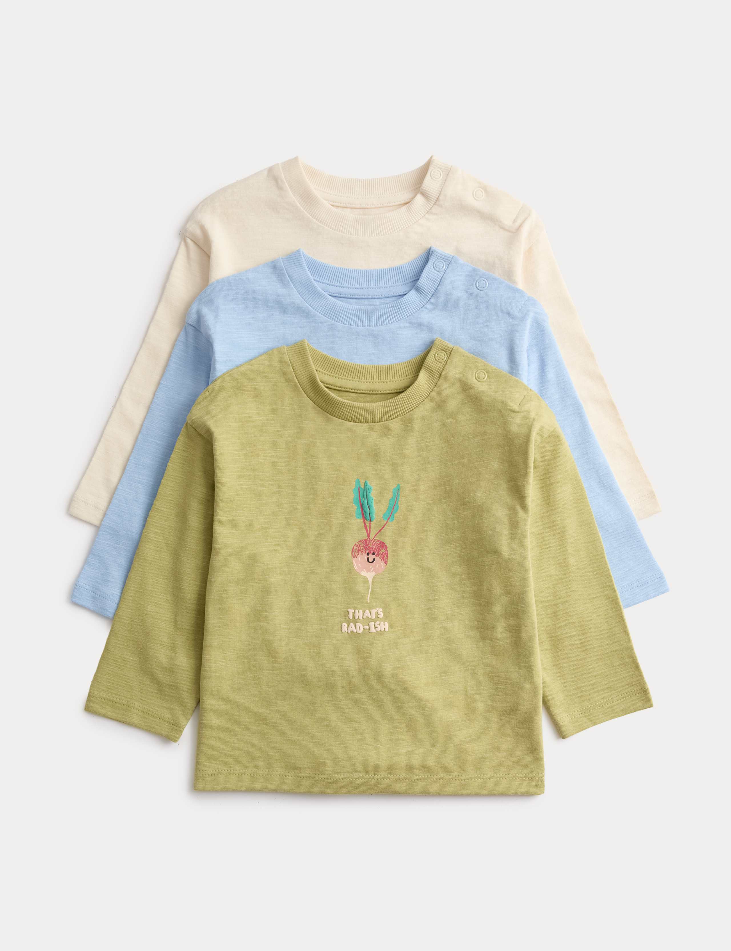 3 Pack Pure Cotton Vegetable Graphic Tops (0-3 Yrs) 1 of 2