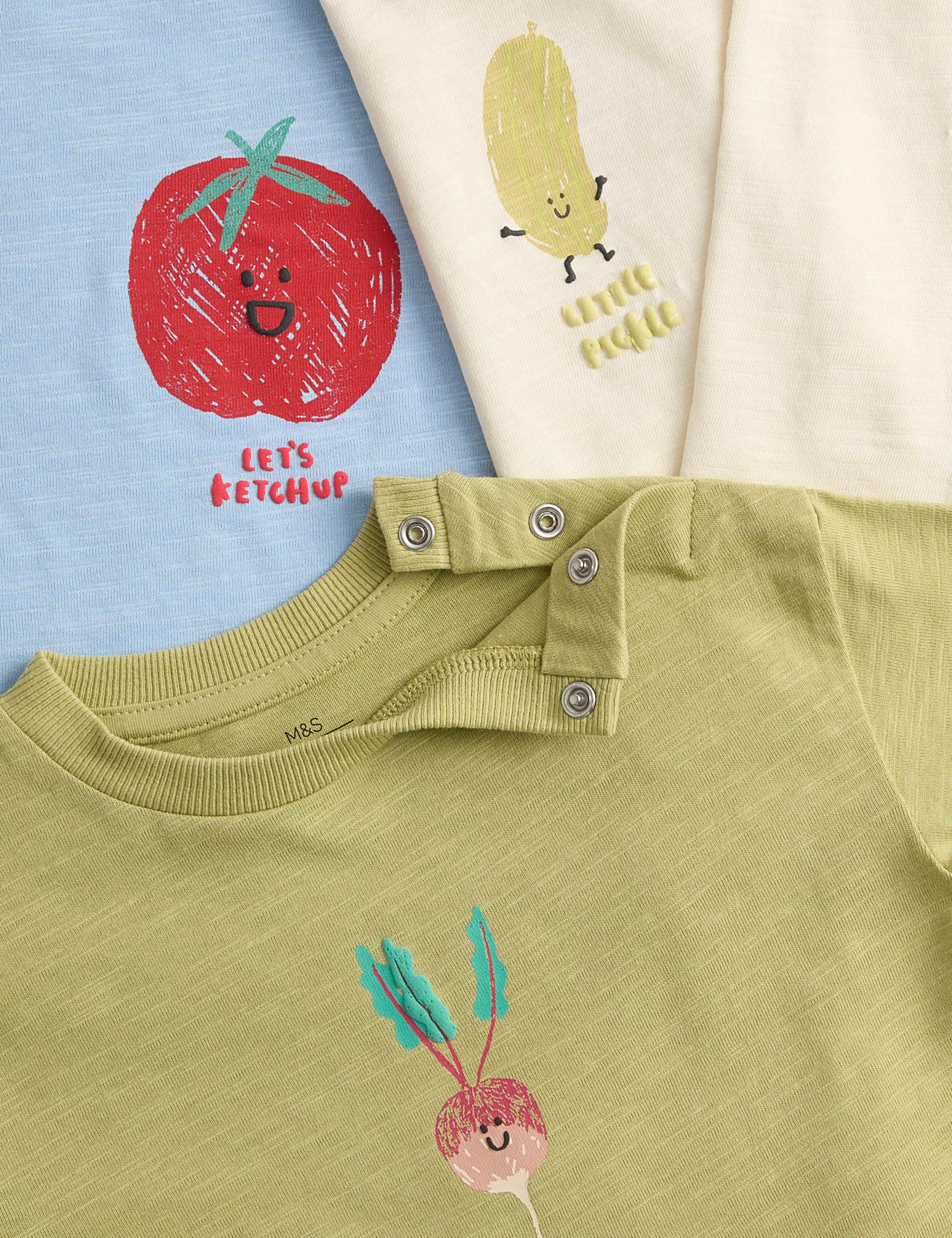 3 Pack Pure Cotton Vegetable Graphic Tops (0-3 Yrs) 2 of 2