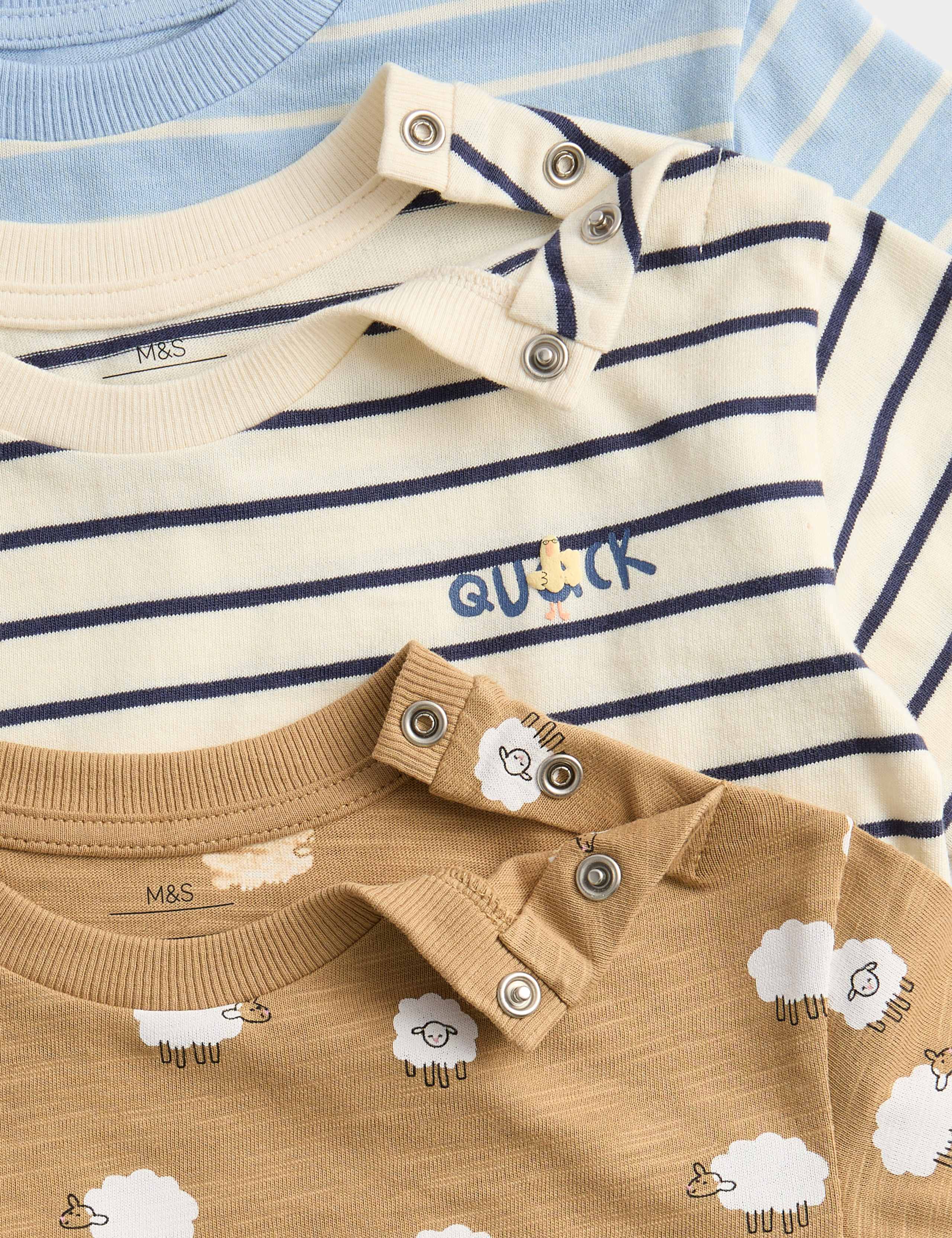 3 Pack Pure Cotton Animal & Stripe Tops (0-3 Years) 2 of 2