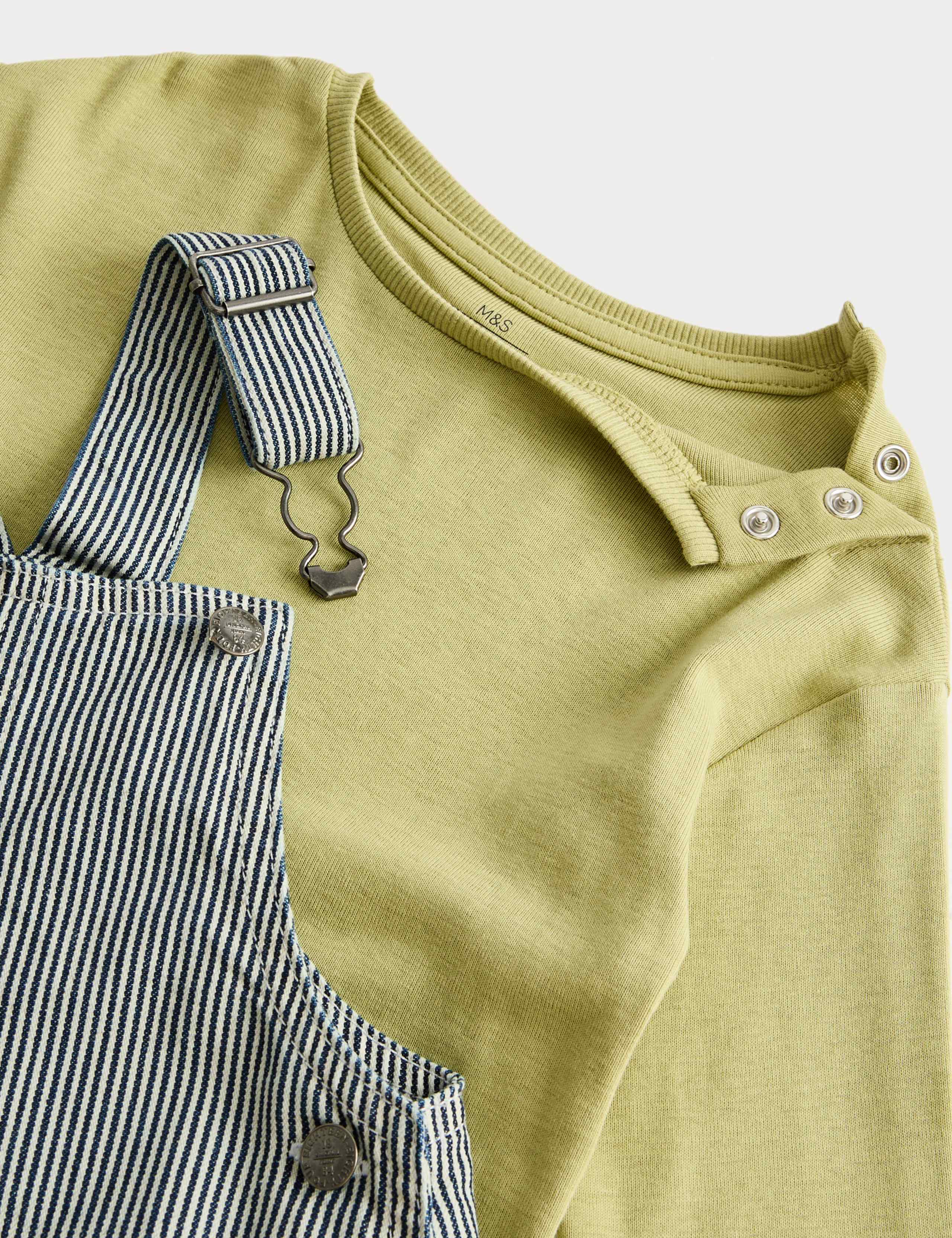 3 Piece Pinstripe Dungaree Outfit with Socks (0 Months-3 Years) 2 of 2