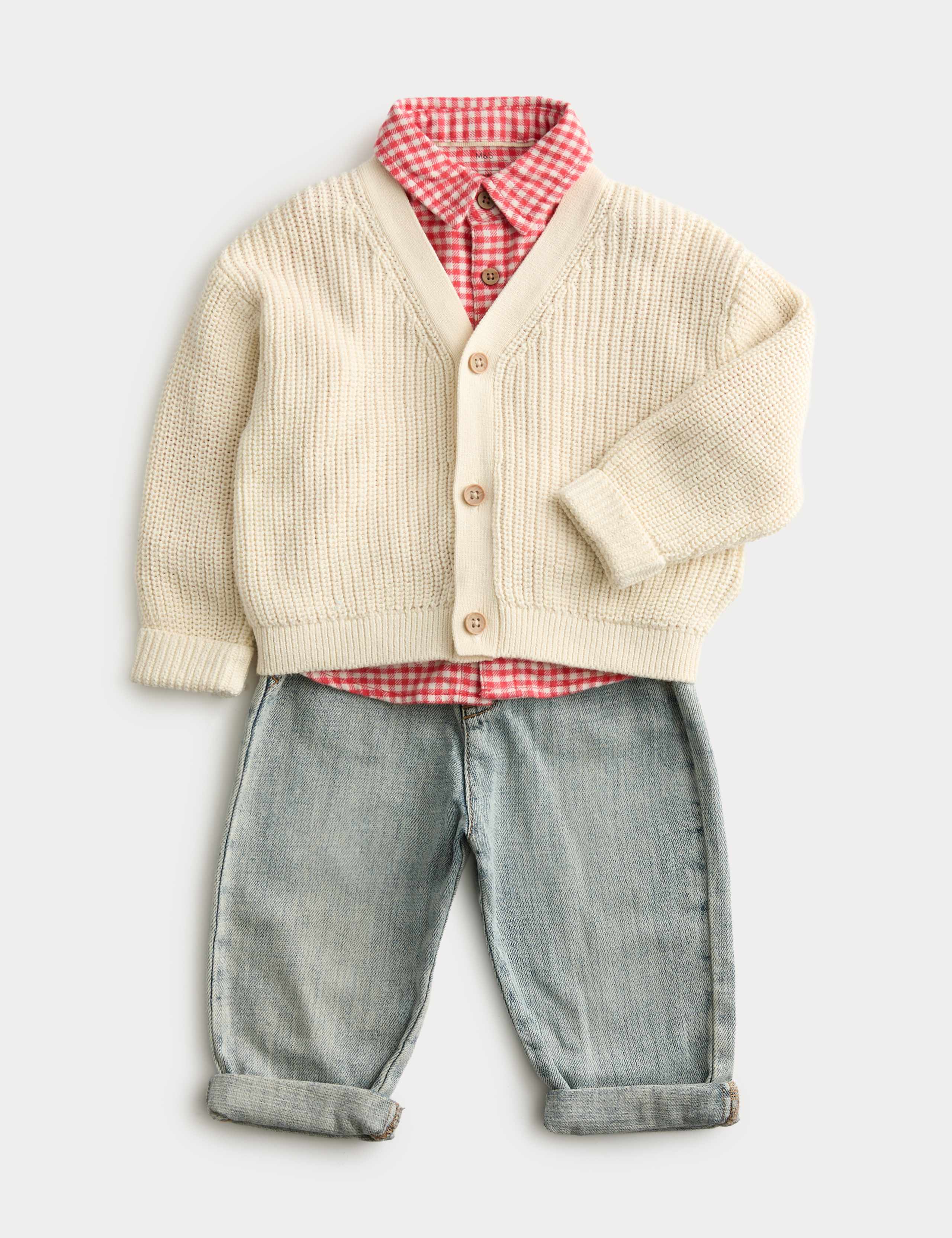 3 Piece Cardigan, Check Shirt & Jeans Outfit (0 Months-3 Years) 1 of 3