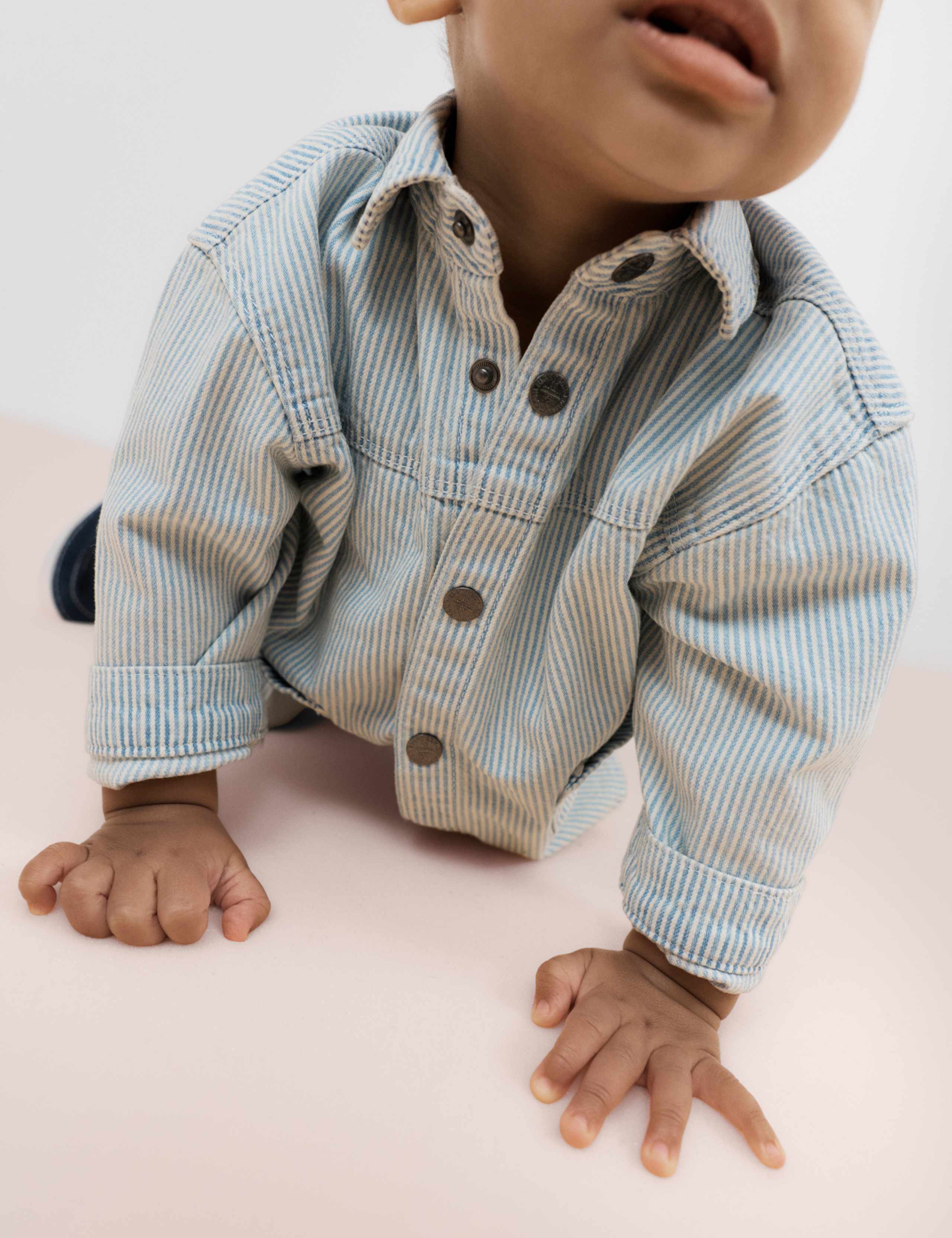 3 Piece Pure Cotton Blue Ticking Striped Outfit (0-3 Yrs) 3 of 7