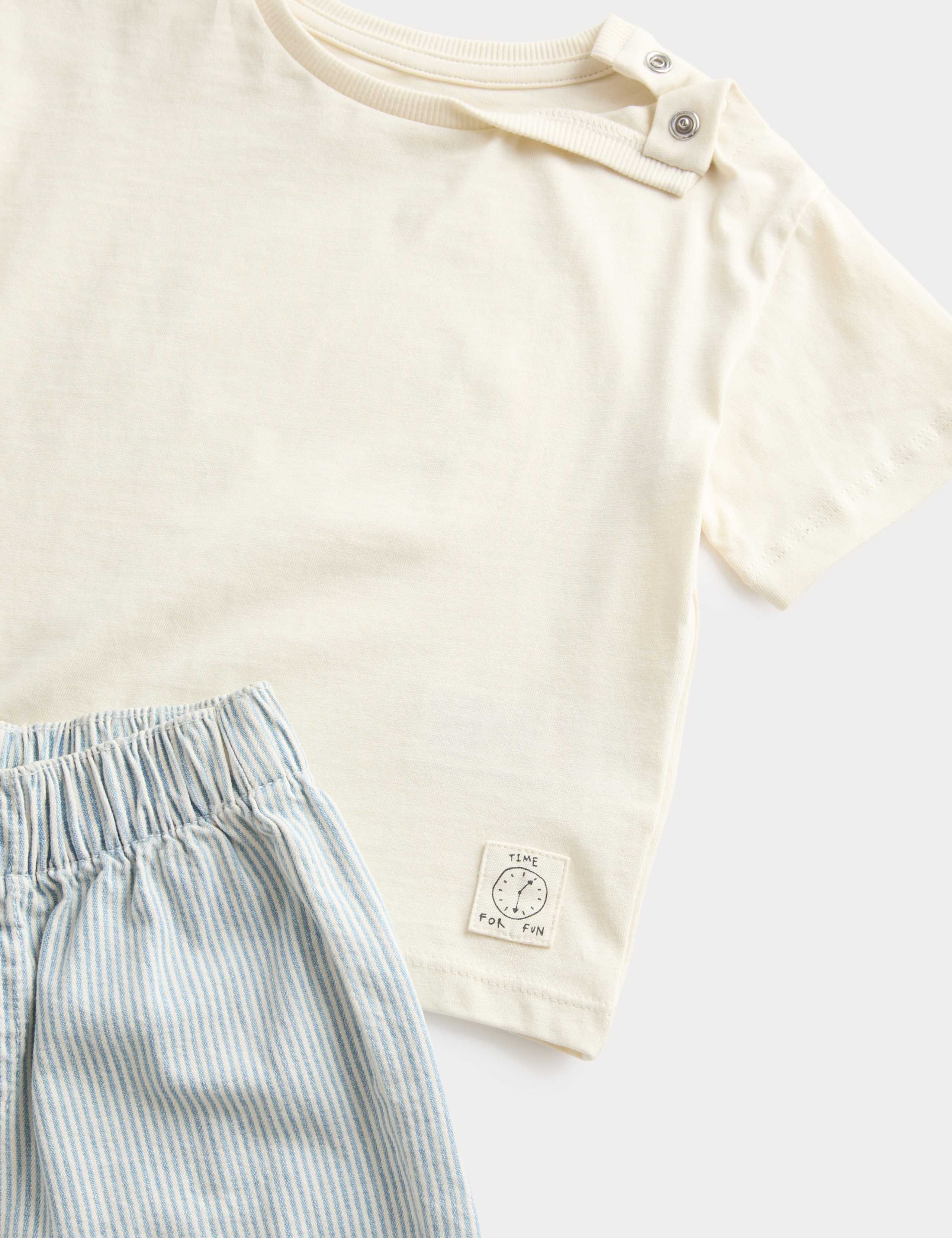 3 Piece Pure Cotton Blue Ticking Striped Outfit (0-3 Yrs) 7 of 7