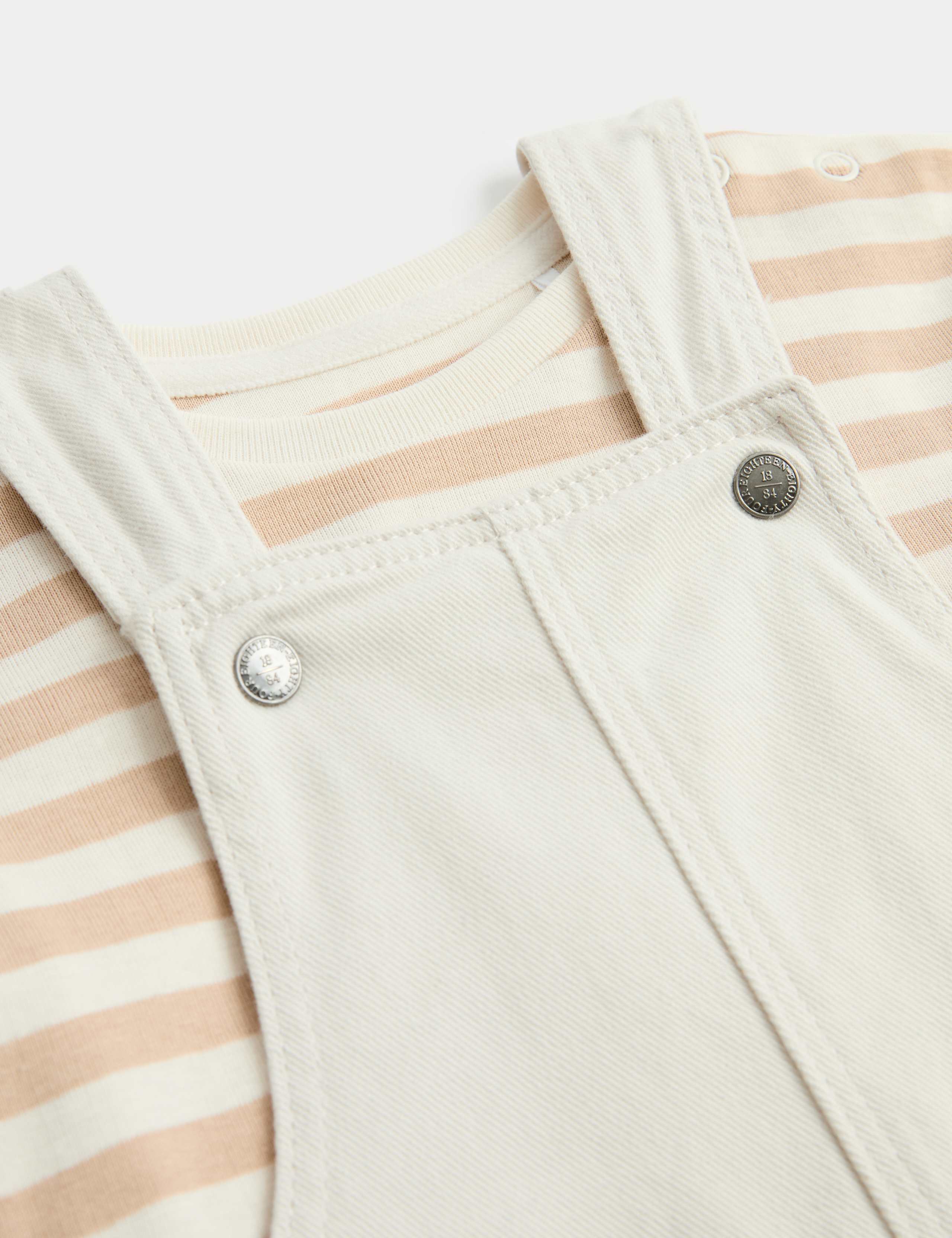Ecru Denim Dungarees & Striped Tee Outfit (0-3 Years) 2 of 3