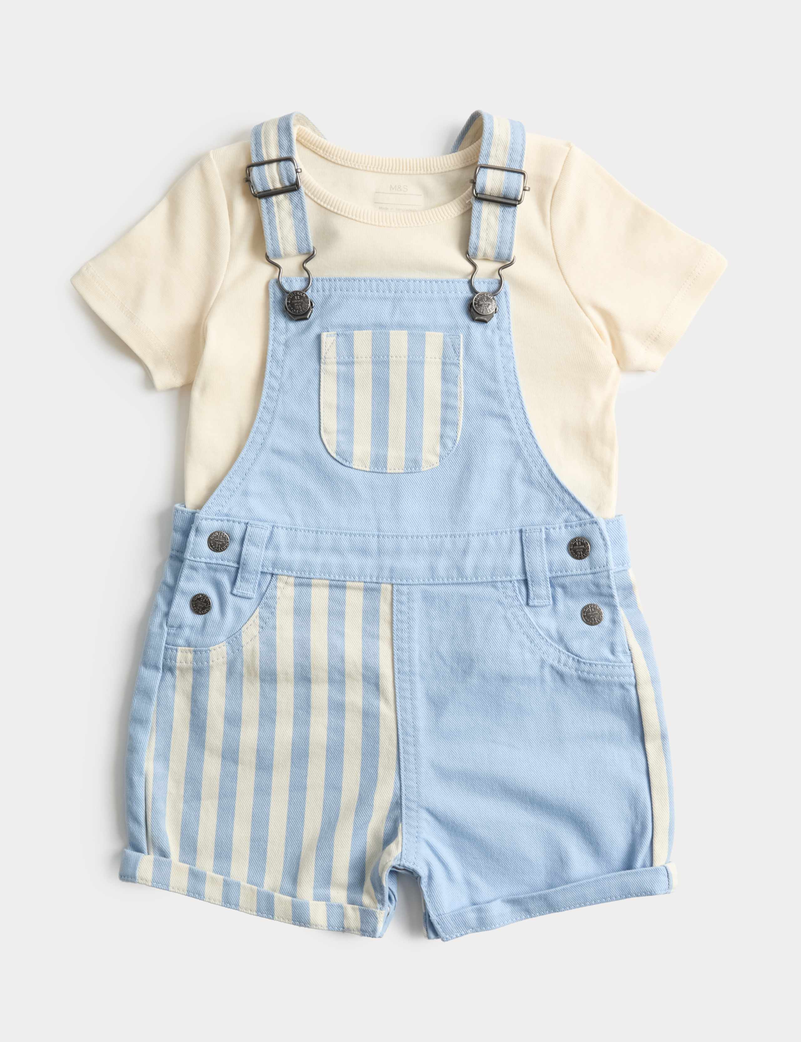 2 Piece Pure Cotton Dungarees Outfit (0-3 Yrs) 1 of 3
