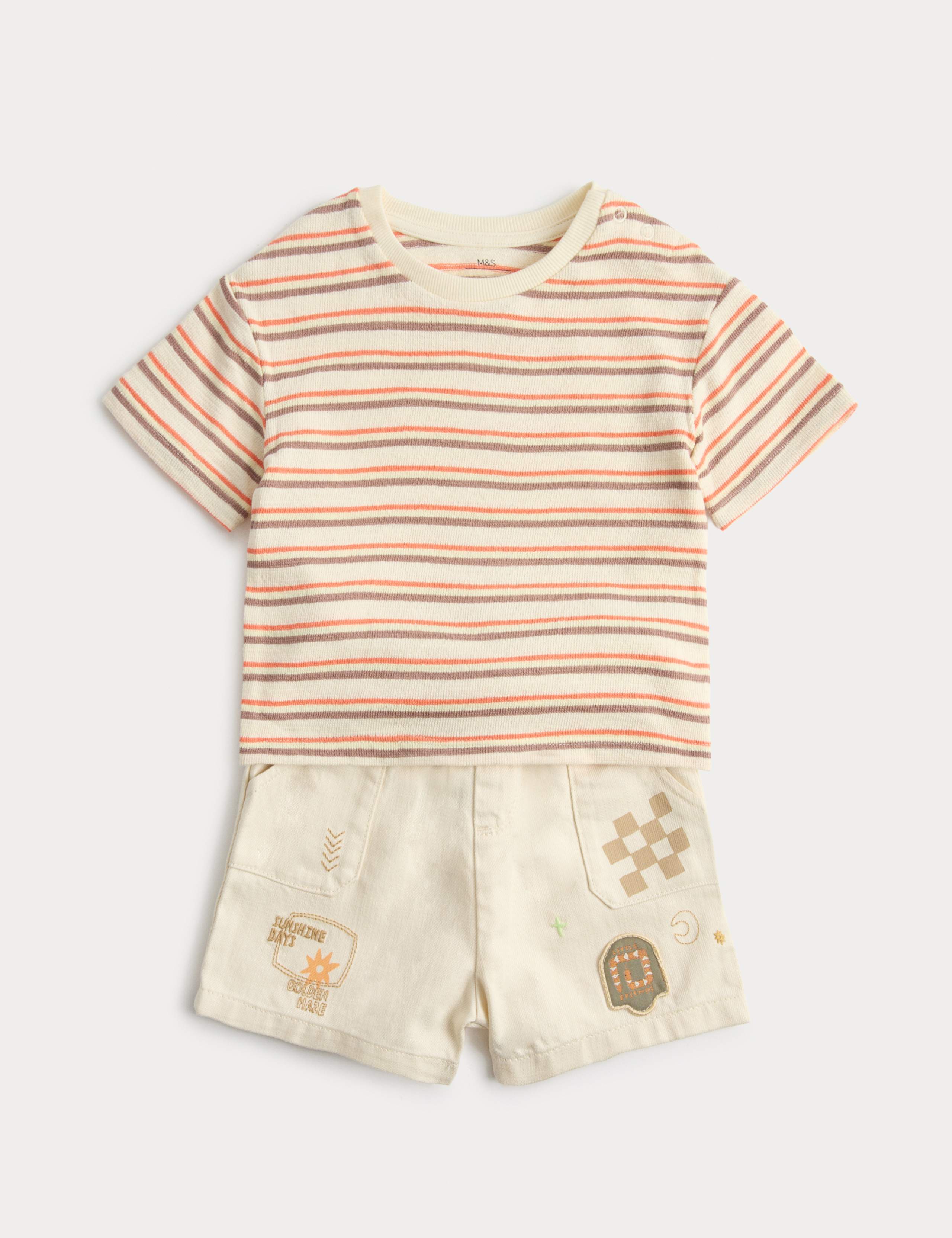 Stripe Top and Graphic Shorts Outfit (0-5 Yrs) 1 of 3