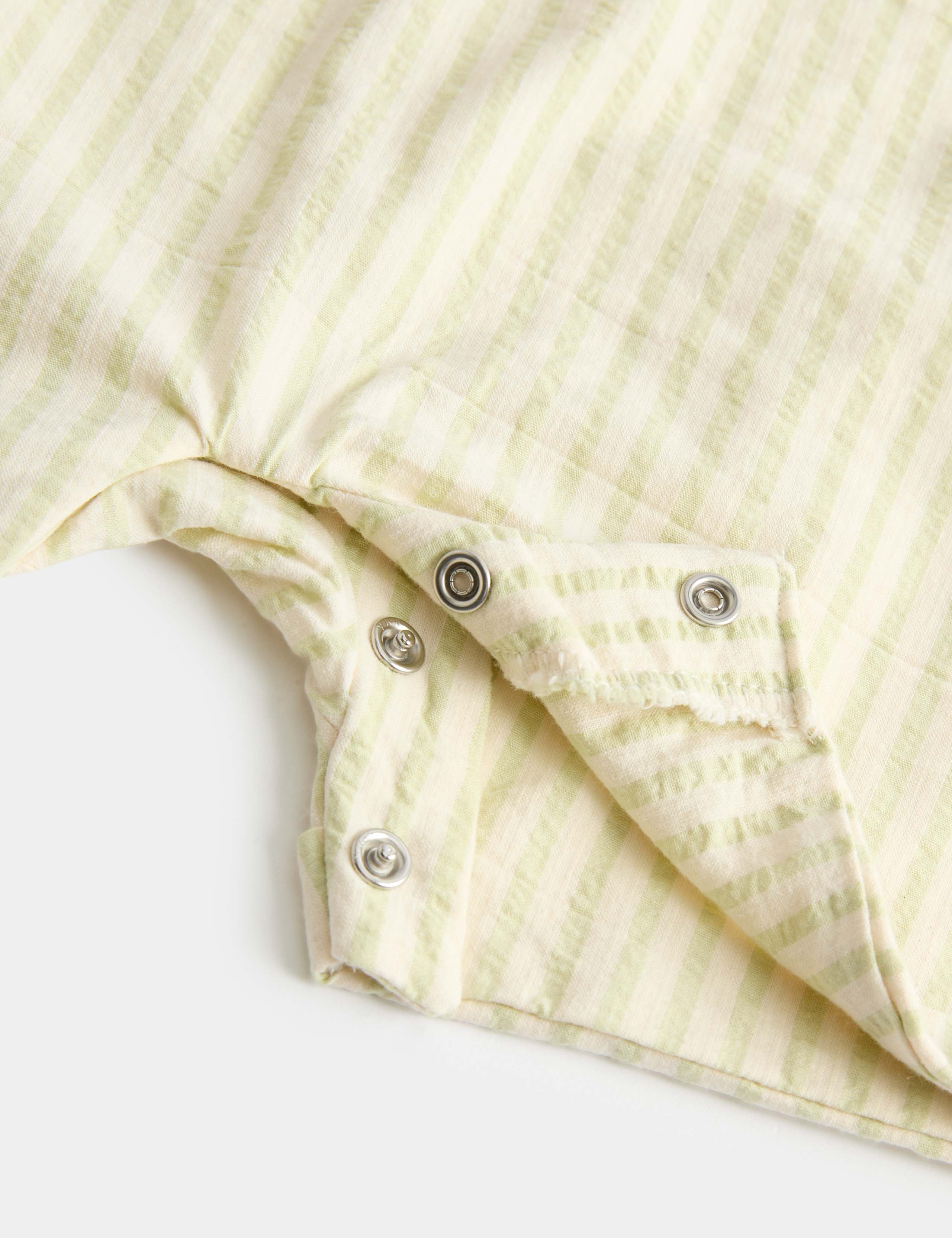 Cotton Rich Seersucker Striped Romper (0-3 Yrs) 3 of 3