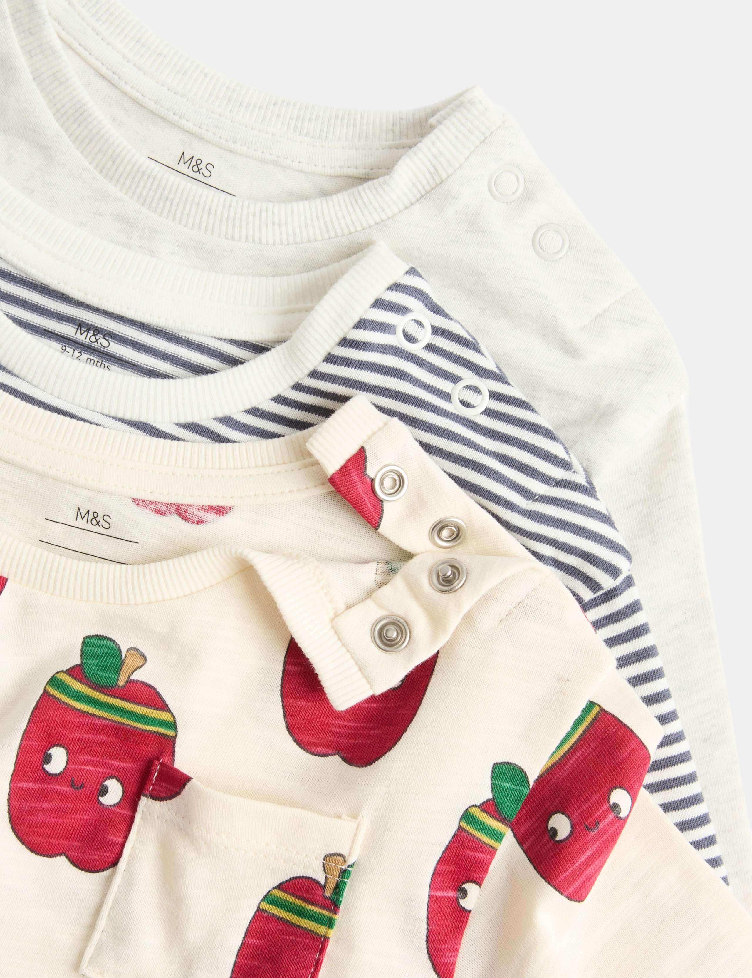 3 Pack Pure Cotton Apple Print Tops (0-5 Yrs) 2 of 2