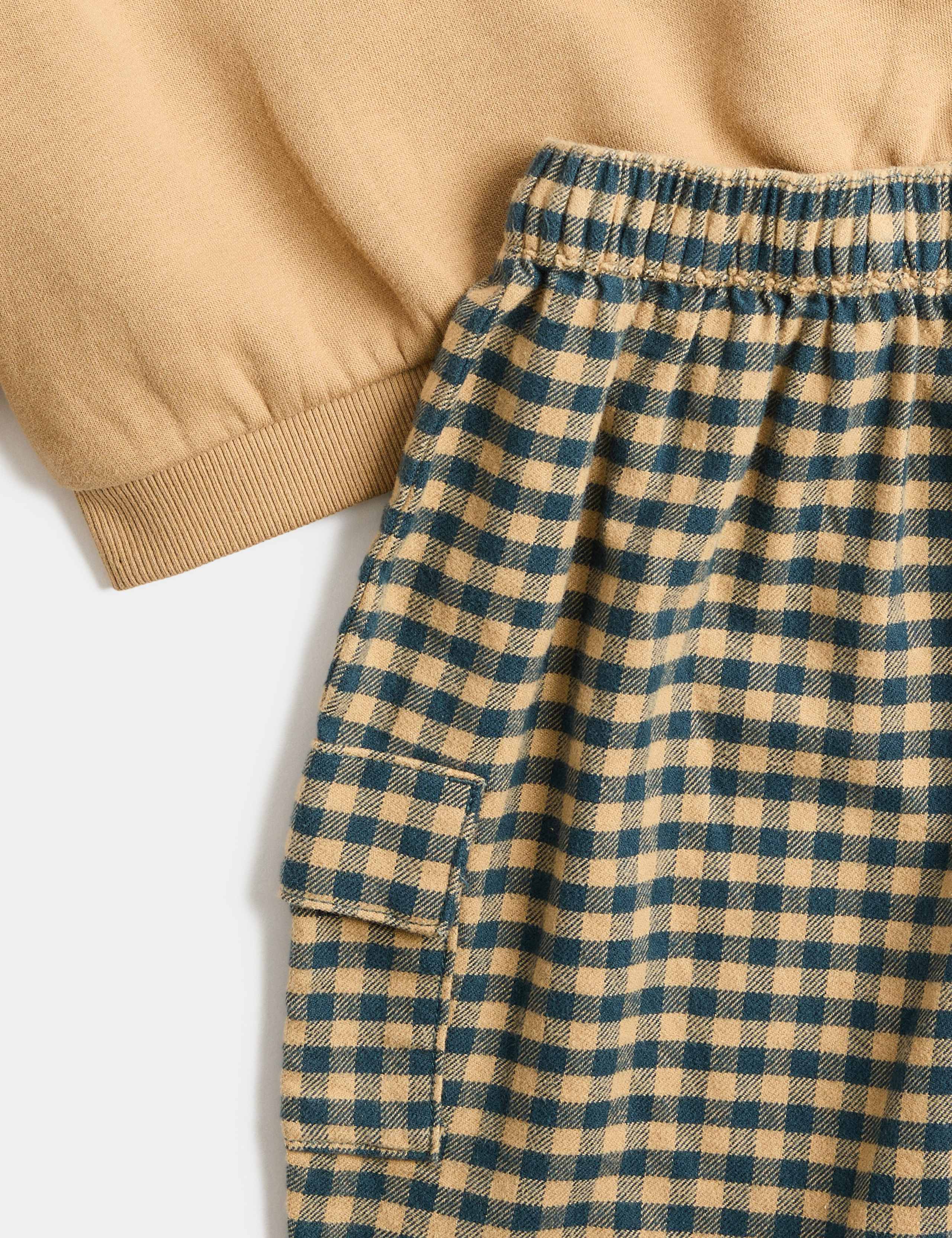 Cotton Rich Checked Sweatshirt & Trouser Set (0-5 Yrs) 2 of 3